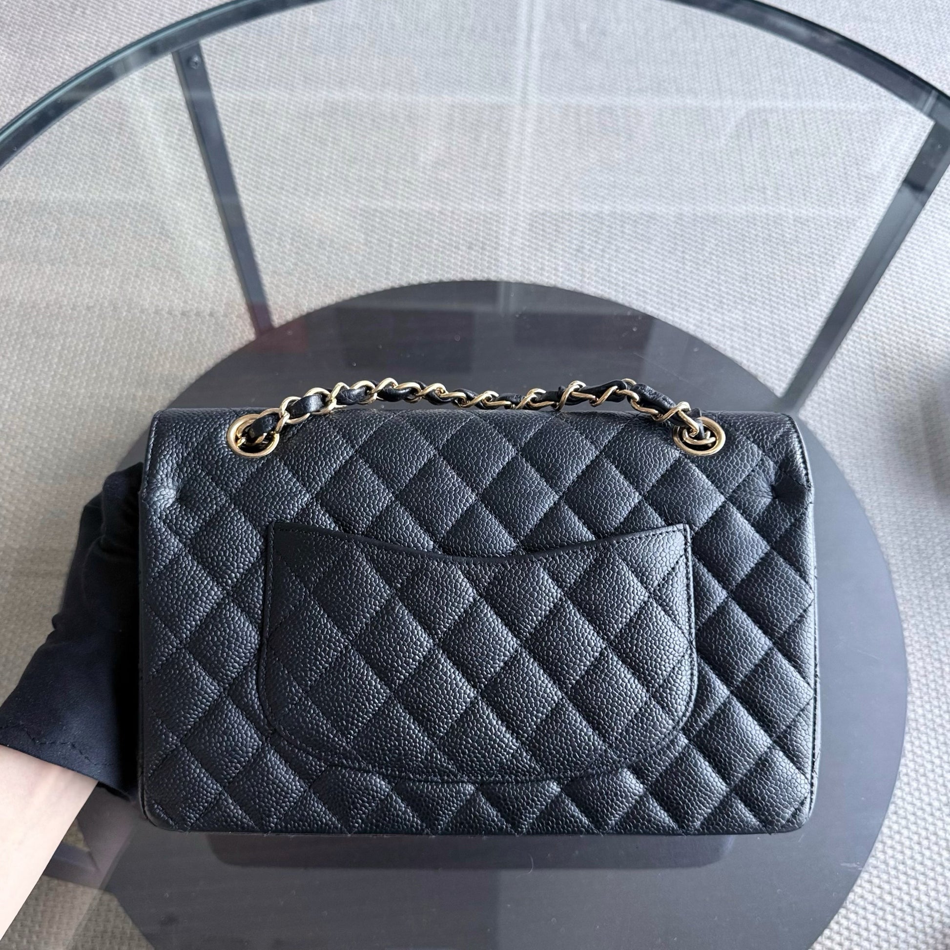 Chanel Classic Flap Medium - Caviar 25CM Quilted Grained Calfskin Black Gold Hardware Series 17
