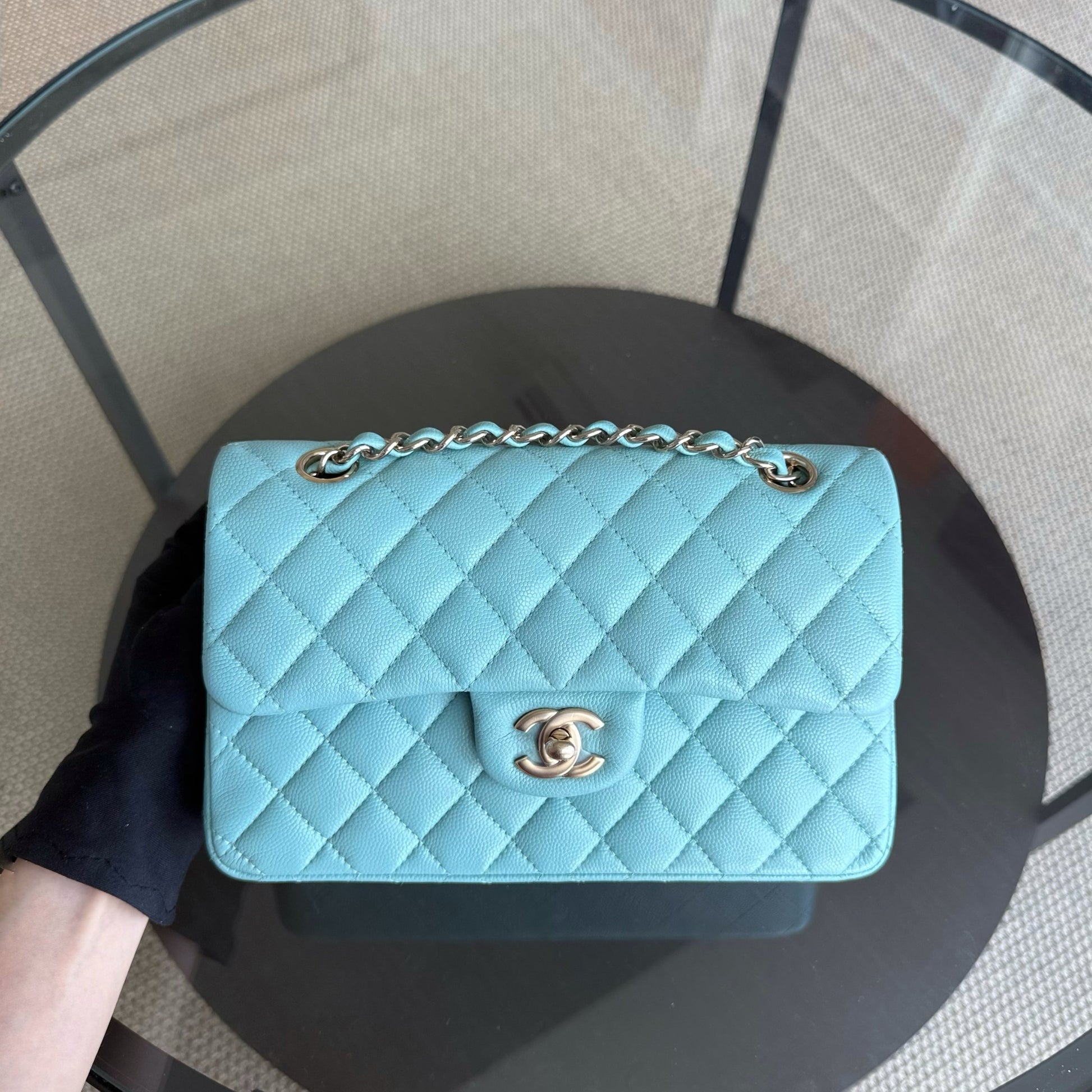 Chanel Classic Flap Small - Caviar 23CM Quilted Grained Calfskin Light Blue Gold Hardware Series 29