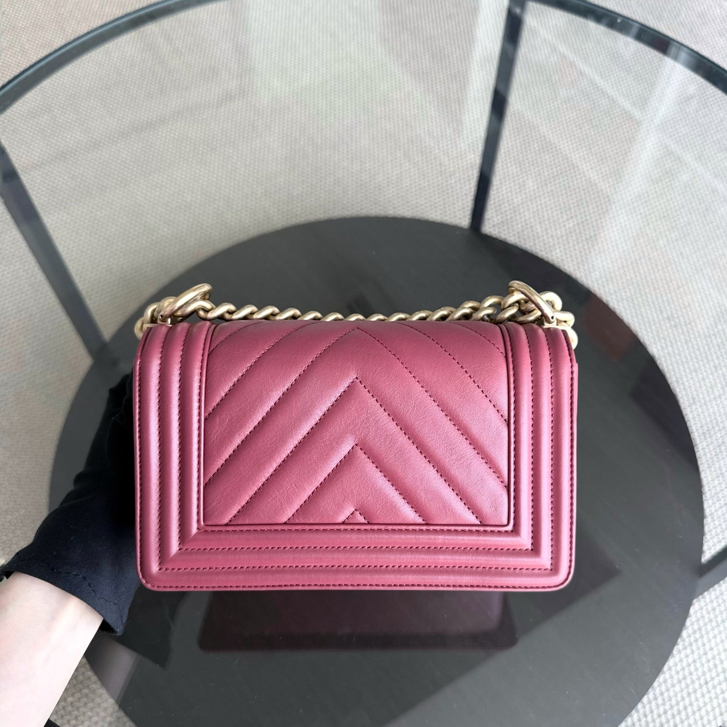 Chanel Boy Small - Chevron Calfskin Red Gold Hardware Series 28
