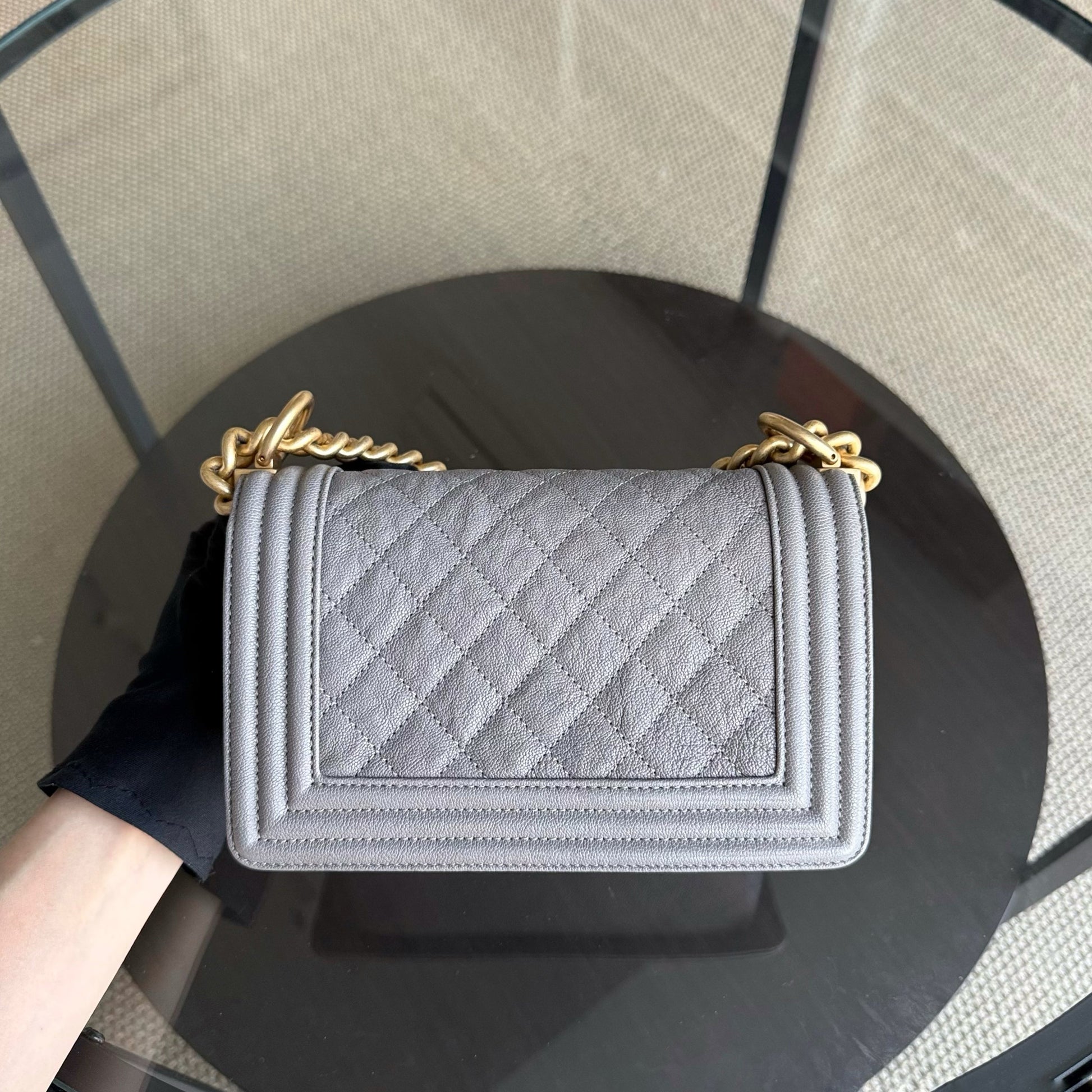 Chanel Boy Small - Caviar 20CM Quilted Grained Calfskin Grey Gray Gold Hardware Series 26