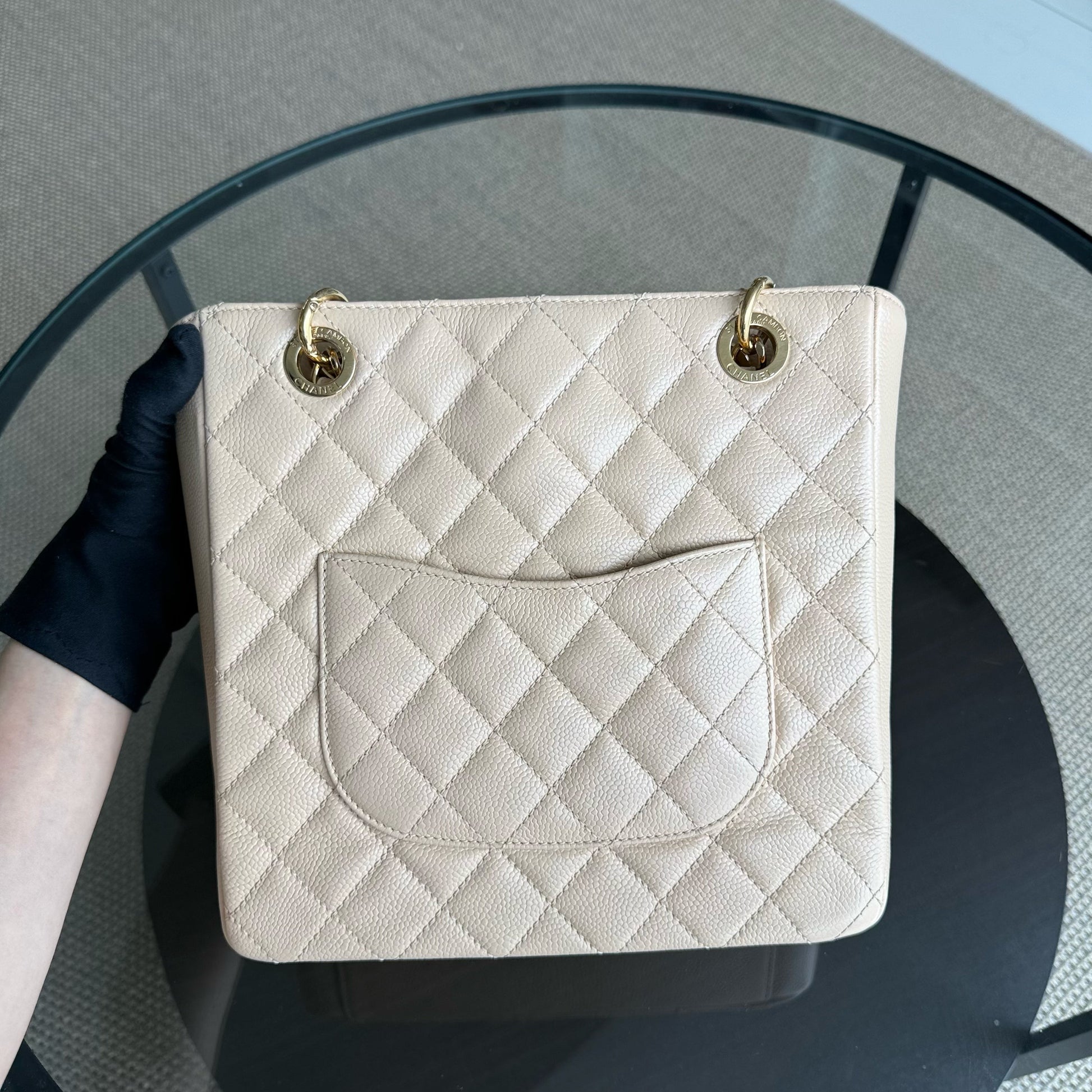 Chanel PST Petite Shopping Tote - Caviar Quilted Beige Gold Hardware Series 15