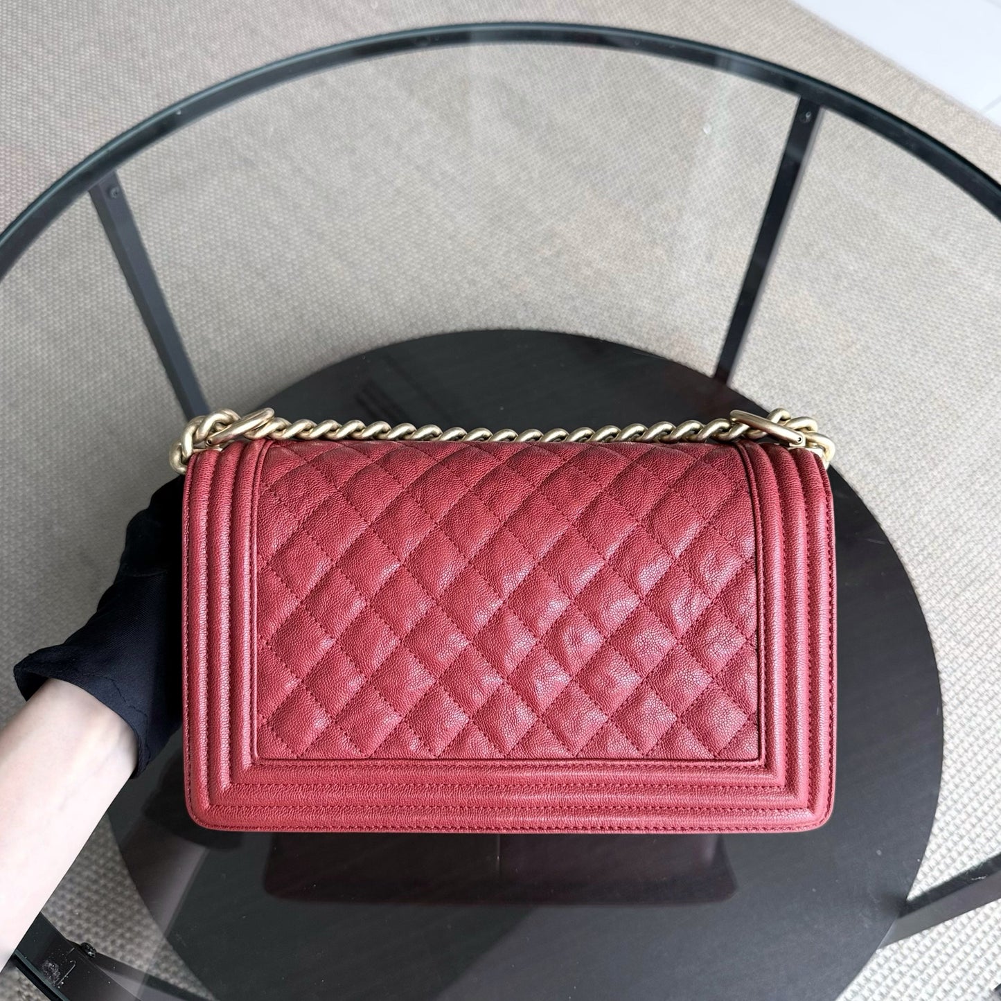Chanel Boy Medium - Caviar 25CM Quilted Grained Calfskin Red Gold Hardware Series 26