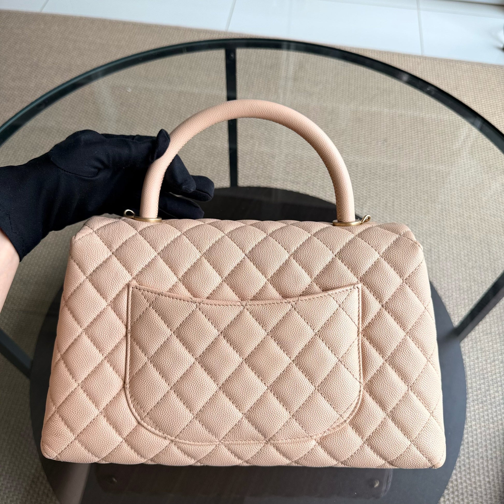 Chanel Coco Handle Medium - Caviar Quilted Grained Calfskin Beige Gold Hardware Series 24