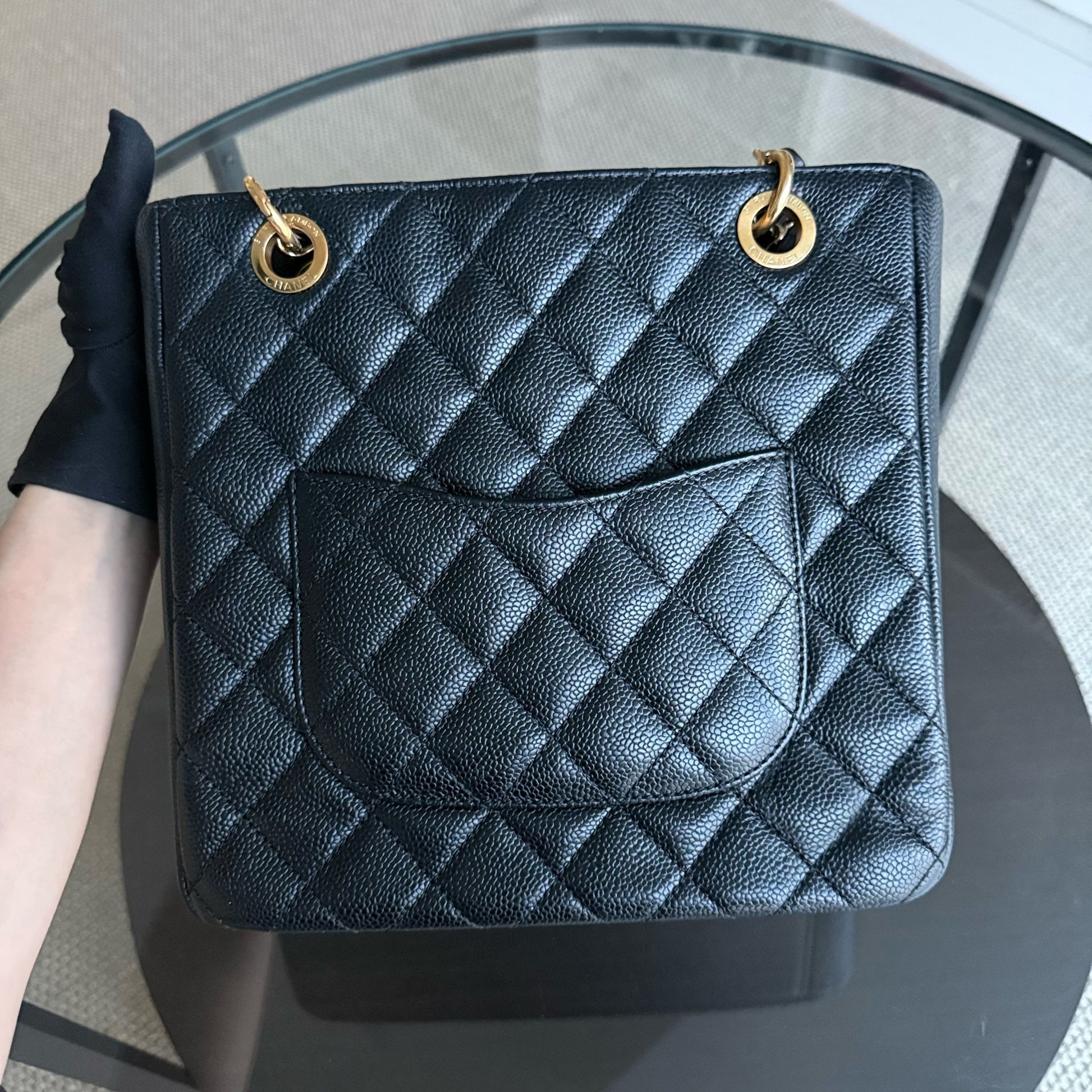 Chanel PST Petite Shopping Tote - Caviar Quilted Grained Calfskin Black Gold Hardware
