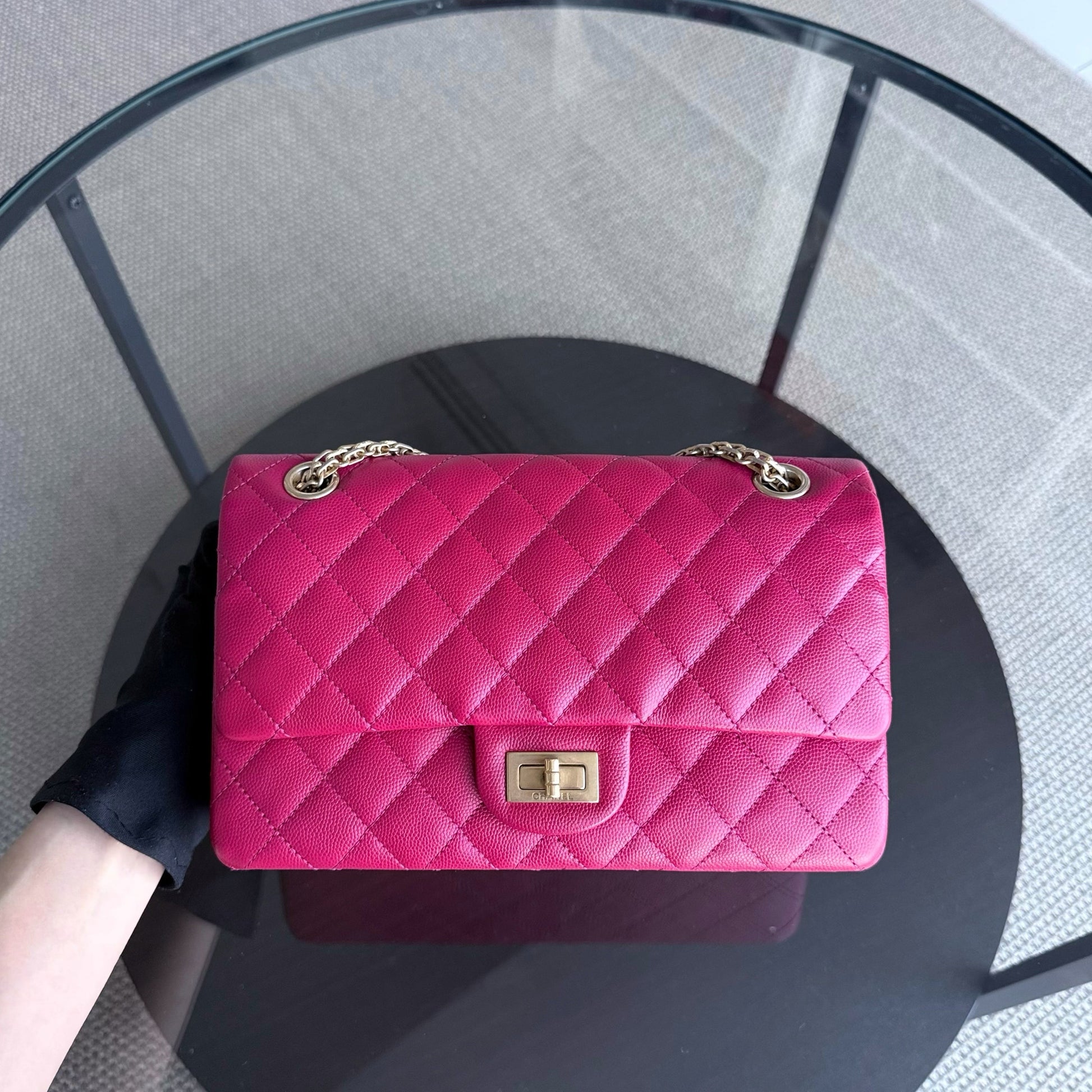 Chanel 2.55 Reissue 225 - Caviar Quilted Grained Calfskin Hot Pink Gold Hardware Series 23