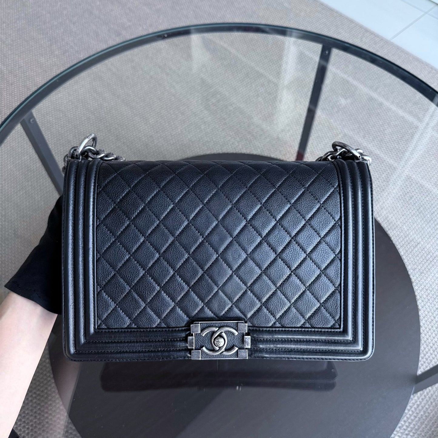Chanel Boy New Medium - 28CM Quilted Lambskin Black Silver Hardware Series 23