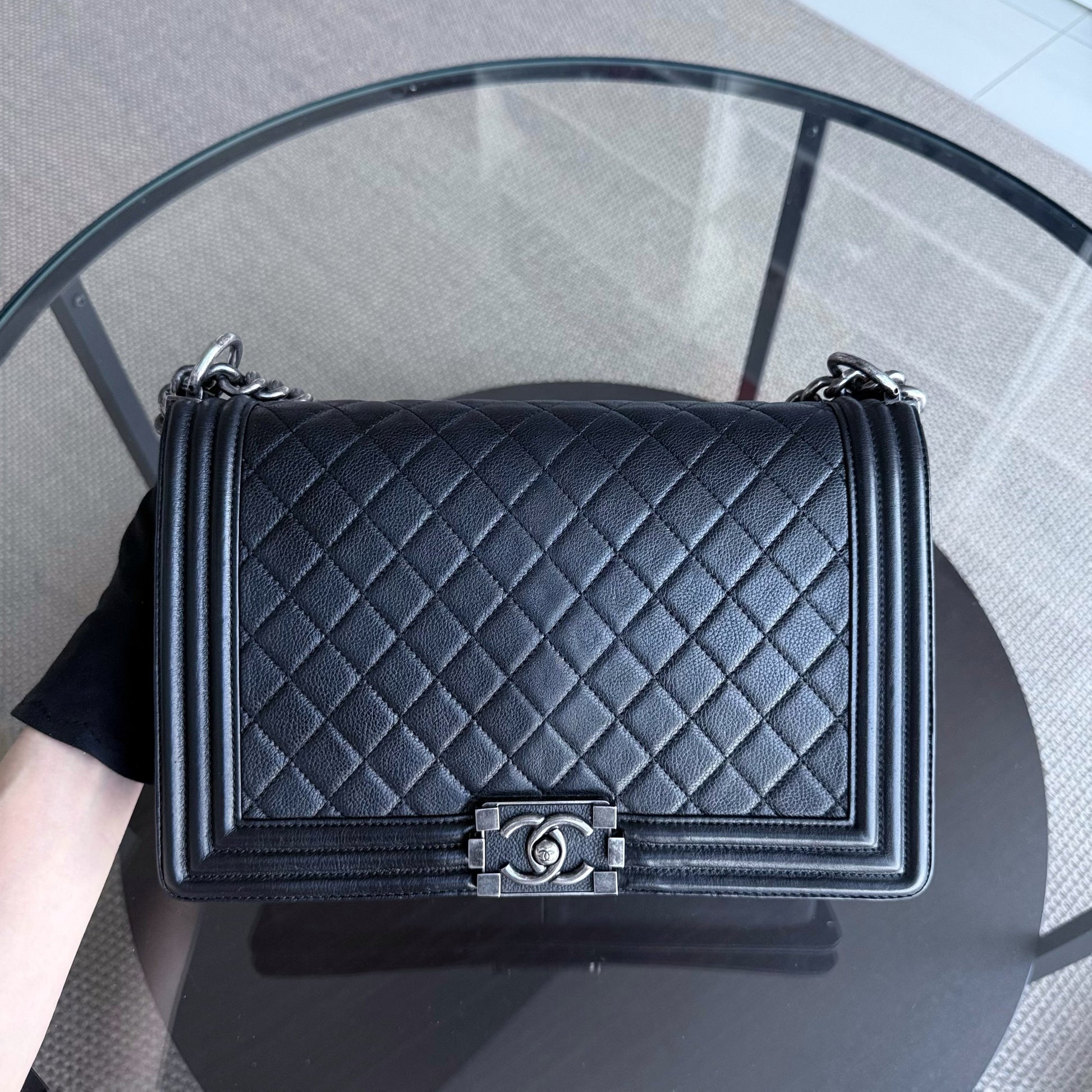 Chanel Boy New Medium - 28CM Quilted Lambskin Black Silver Hardware Series 23