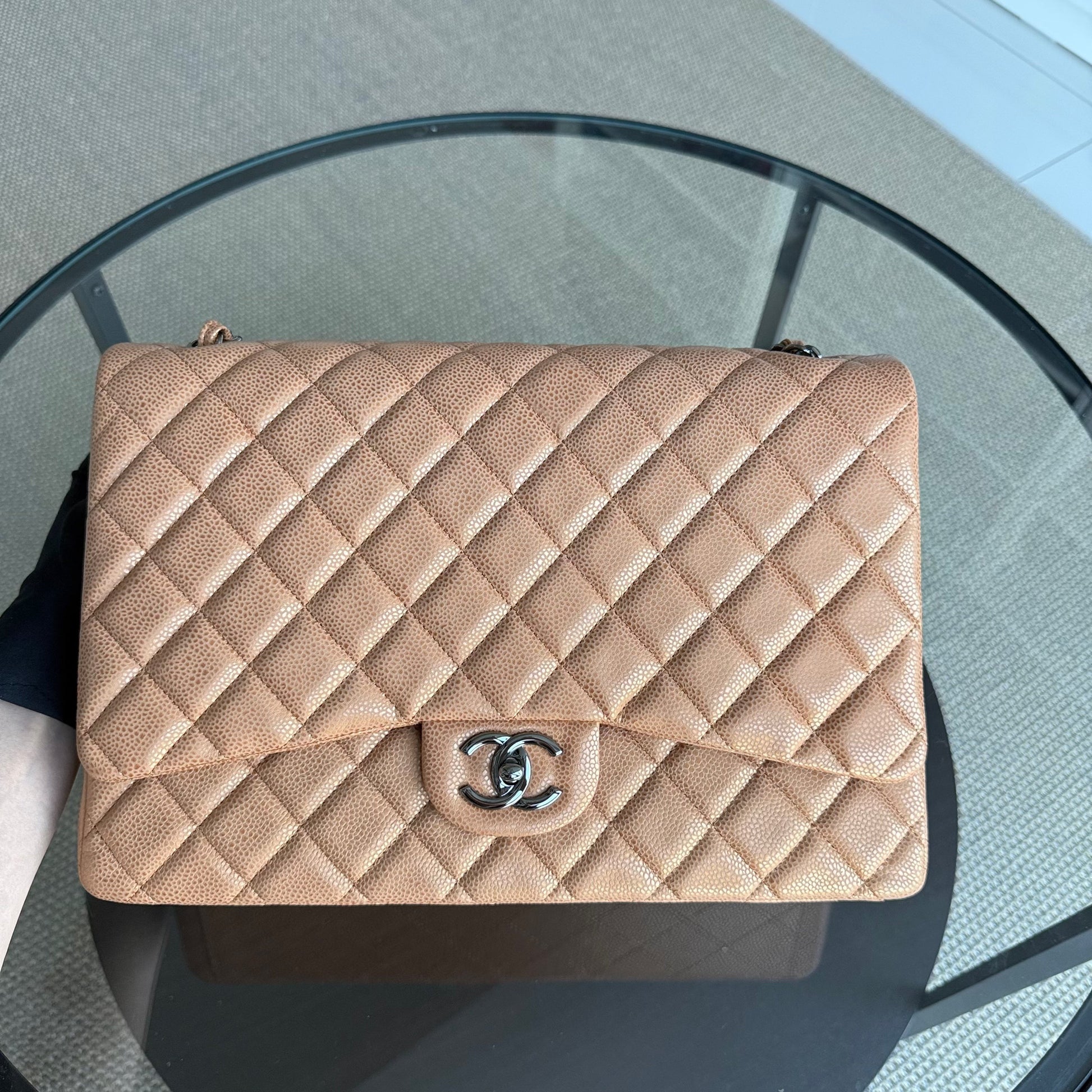 Chanel Classic Flap Maxi - Caviar Quilted Grained Calfskin Metallic Bronze Gold Hardware Series 14