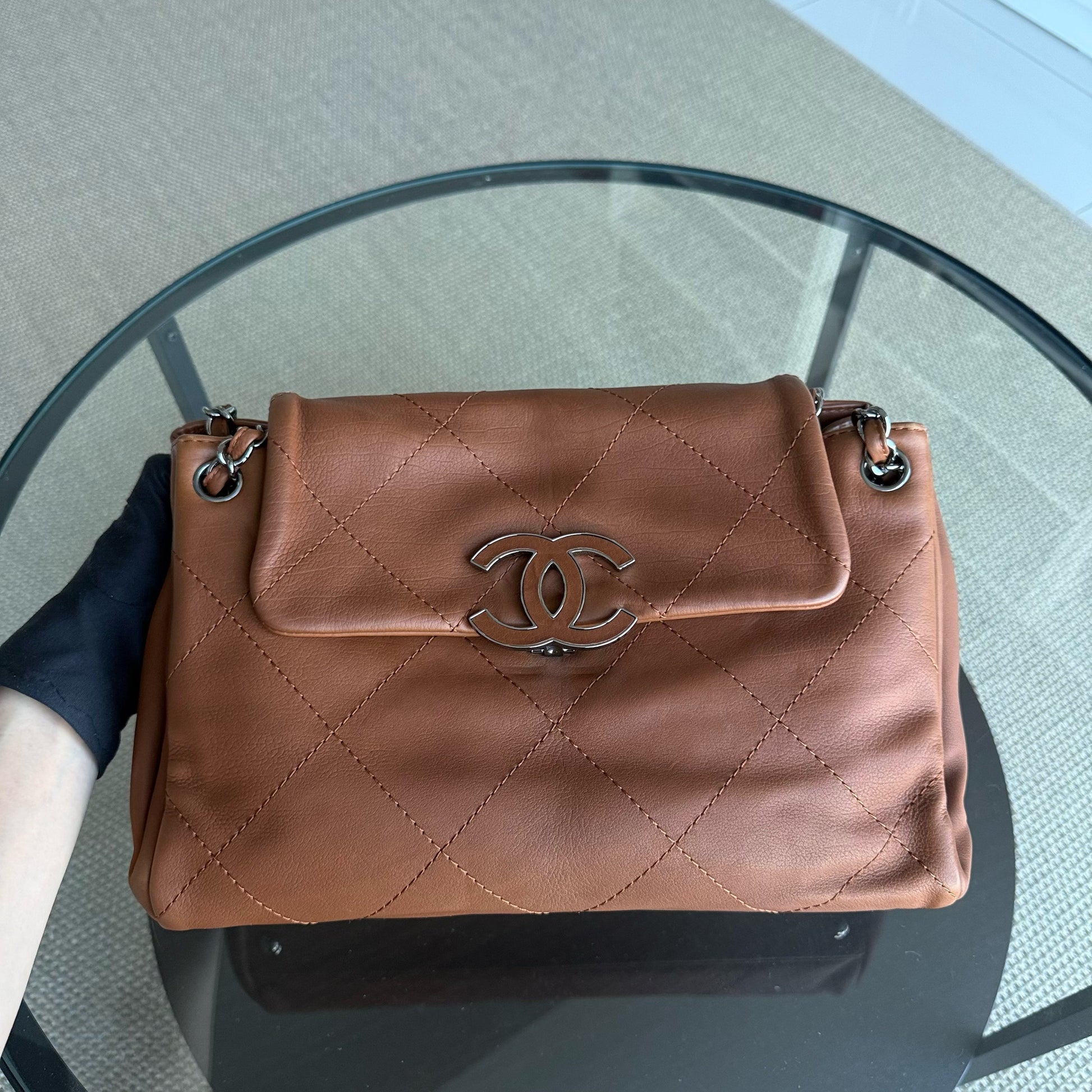 Chanel  Hamptons Accordion Flap - Quilted Wild Stitch Calfskin Dark Brown Silver Hardware Series 15