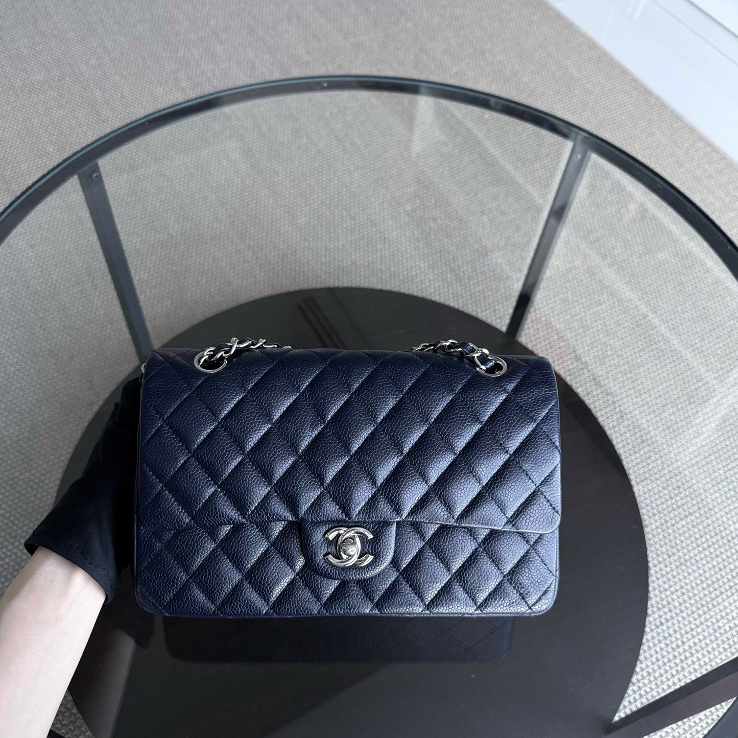 Chanel Classic Flap Medium - Caviar Quilted Grained Calfskin Dark Blue Silver Hardware Series 19