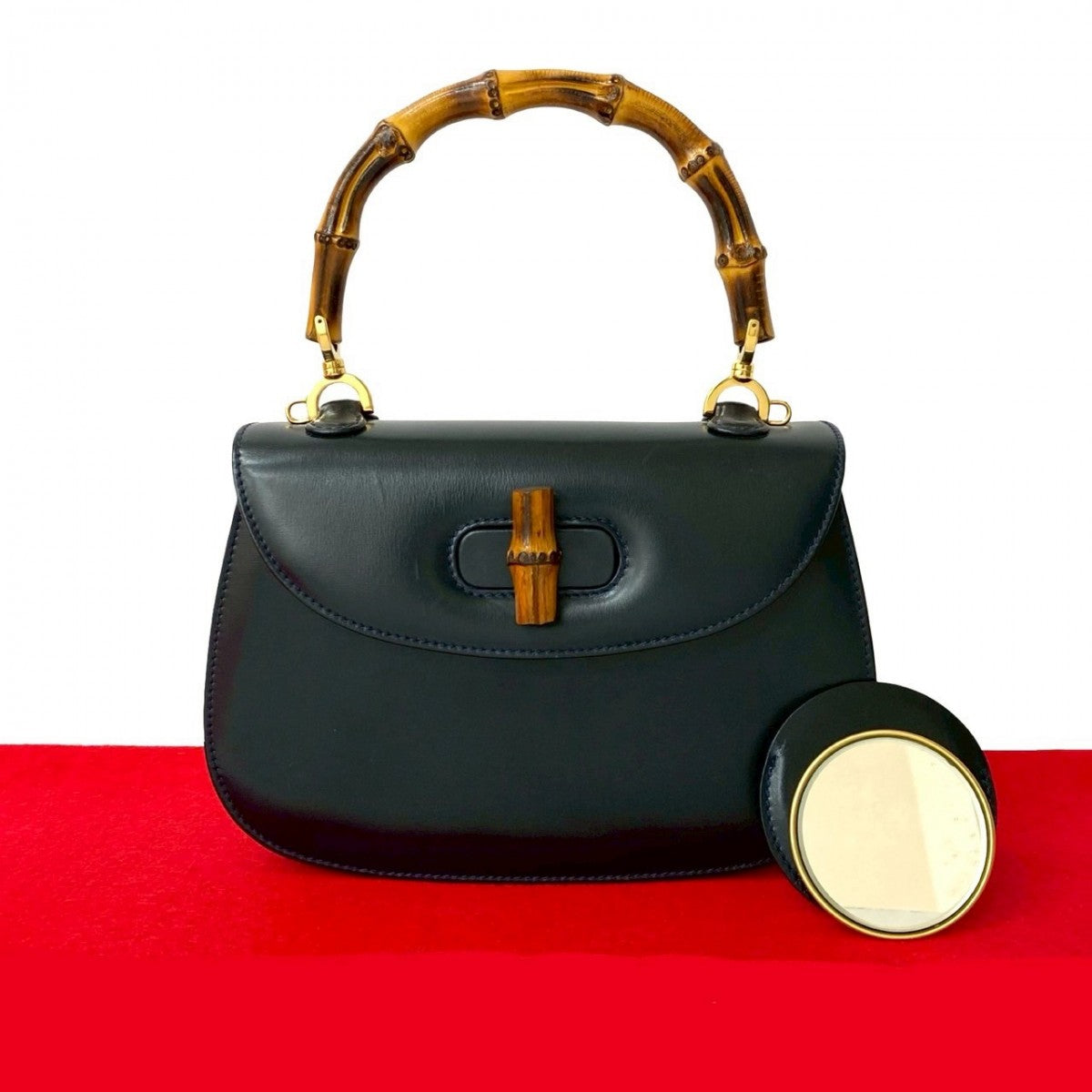 Gucci Bamboo Leather Navy Handbag