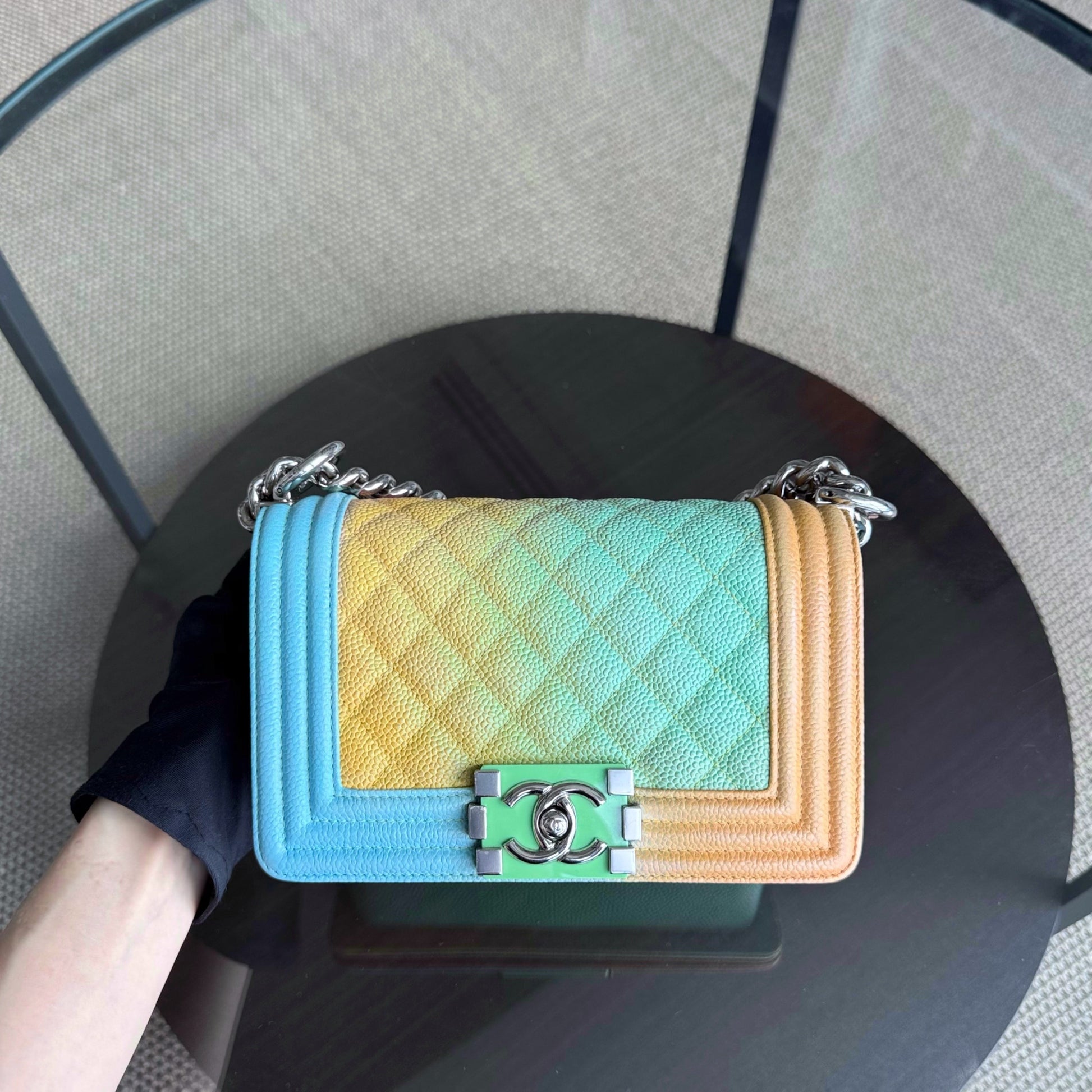 Chanel Boy Small - Caviar Quilted Grained Calfskin Rainbow Limited Edition Silver Hardware Series 23