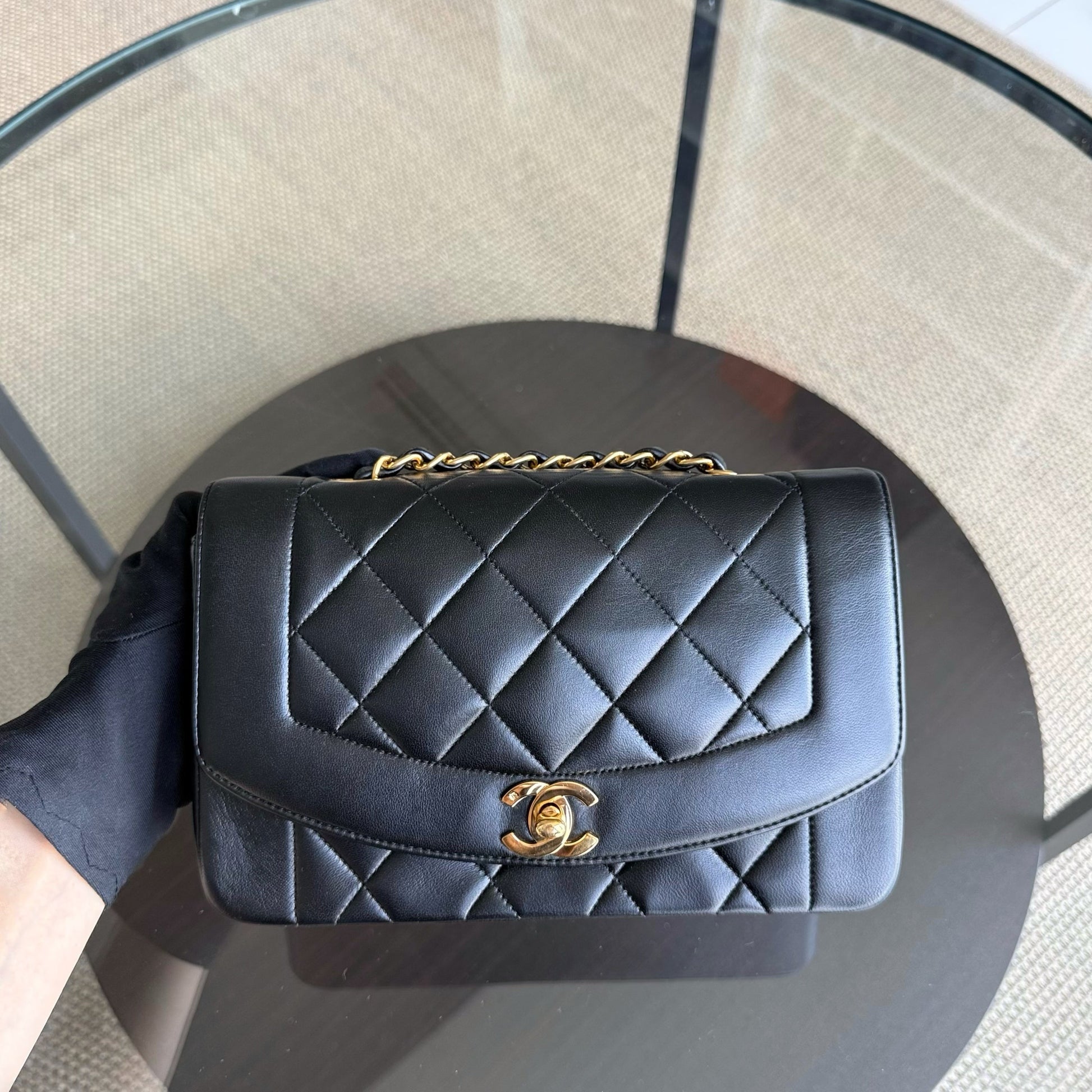 Chanel Diana   - Quilted Lambskin Black Gold Hardware Series 2