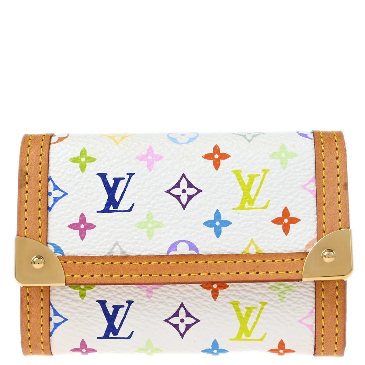 Louis Vuitton 2007 White Multicolor Porte Monnaie Plat Wallet