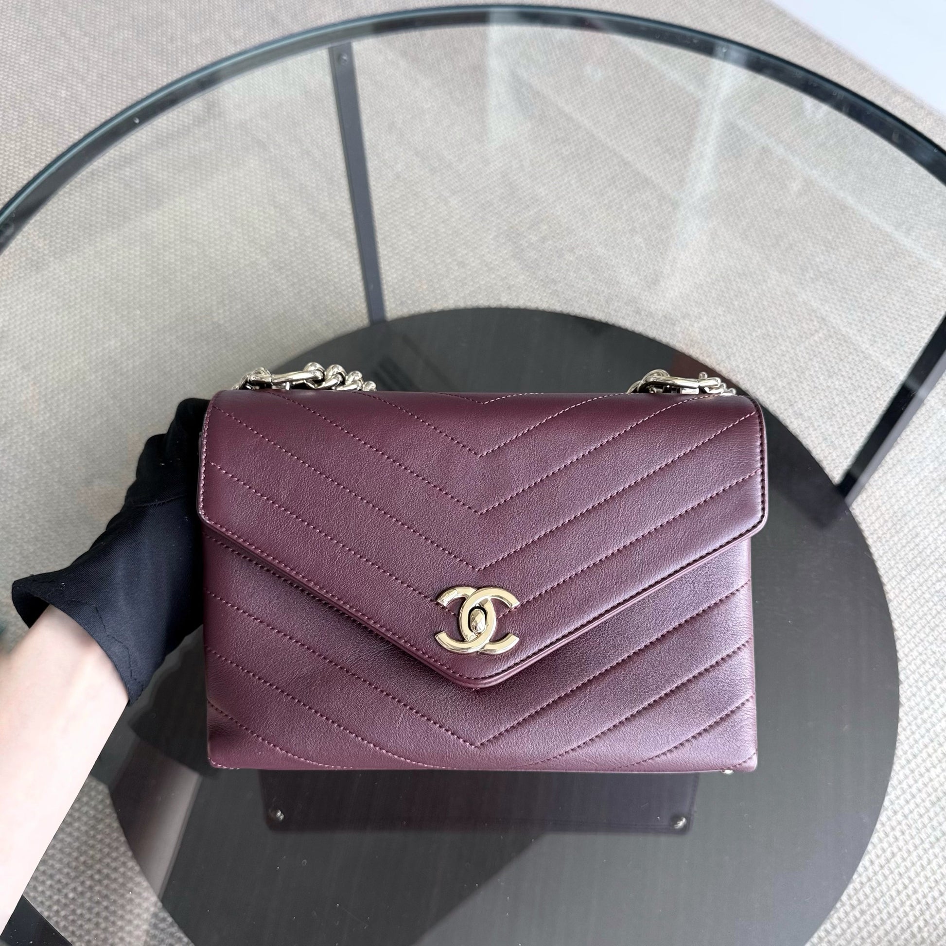Chanel Coco Chevron Bag - Smooth Calfskin Dark Red Gold Handbag