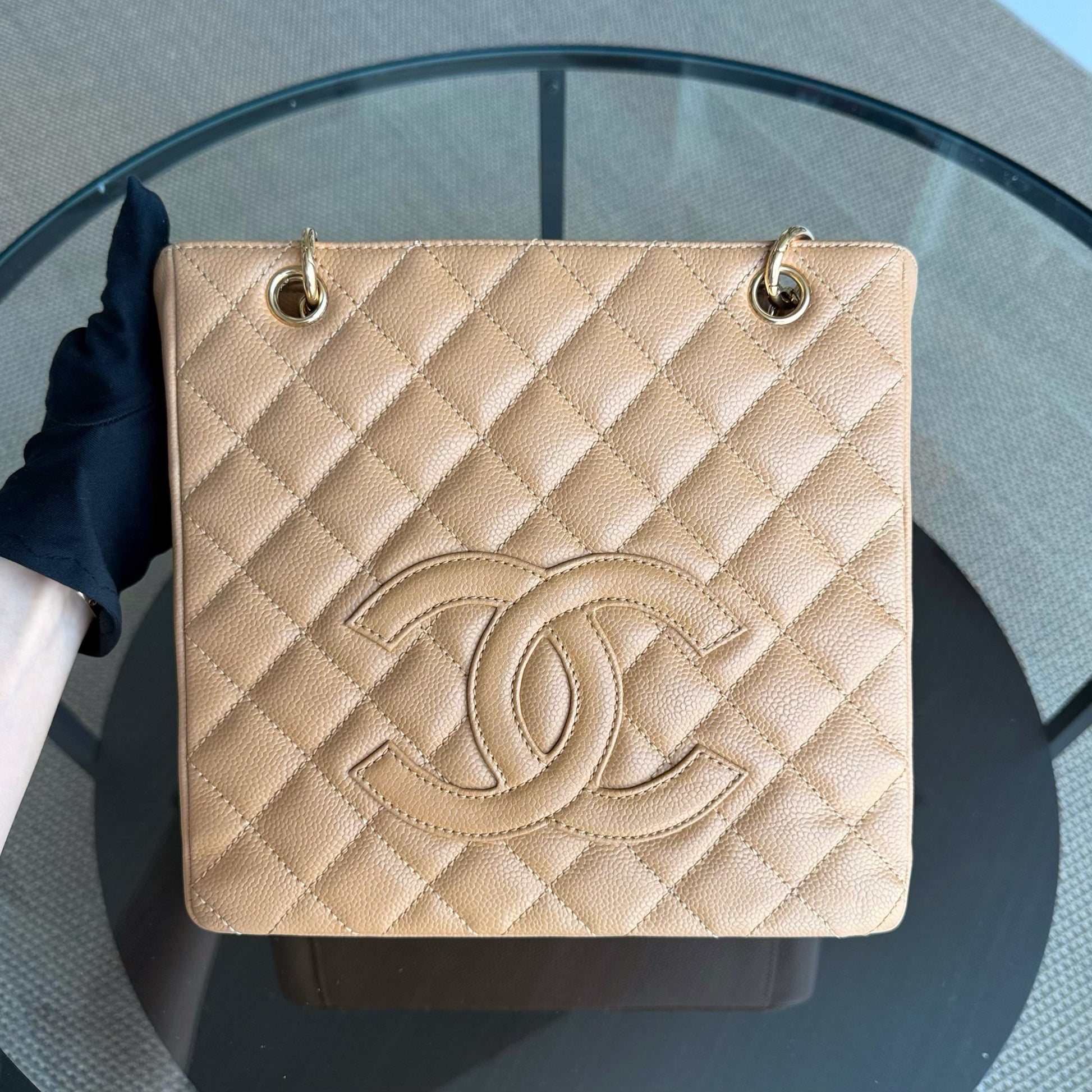 Chanel PST Petite Shopping Tote - Caviar Grained Quilted Beige Tote Bag Series 12