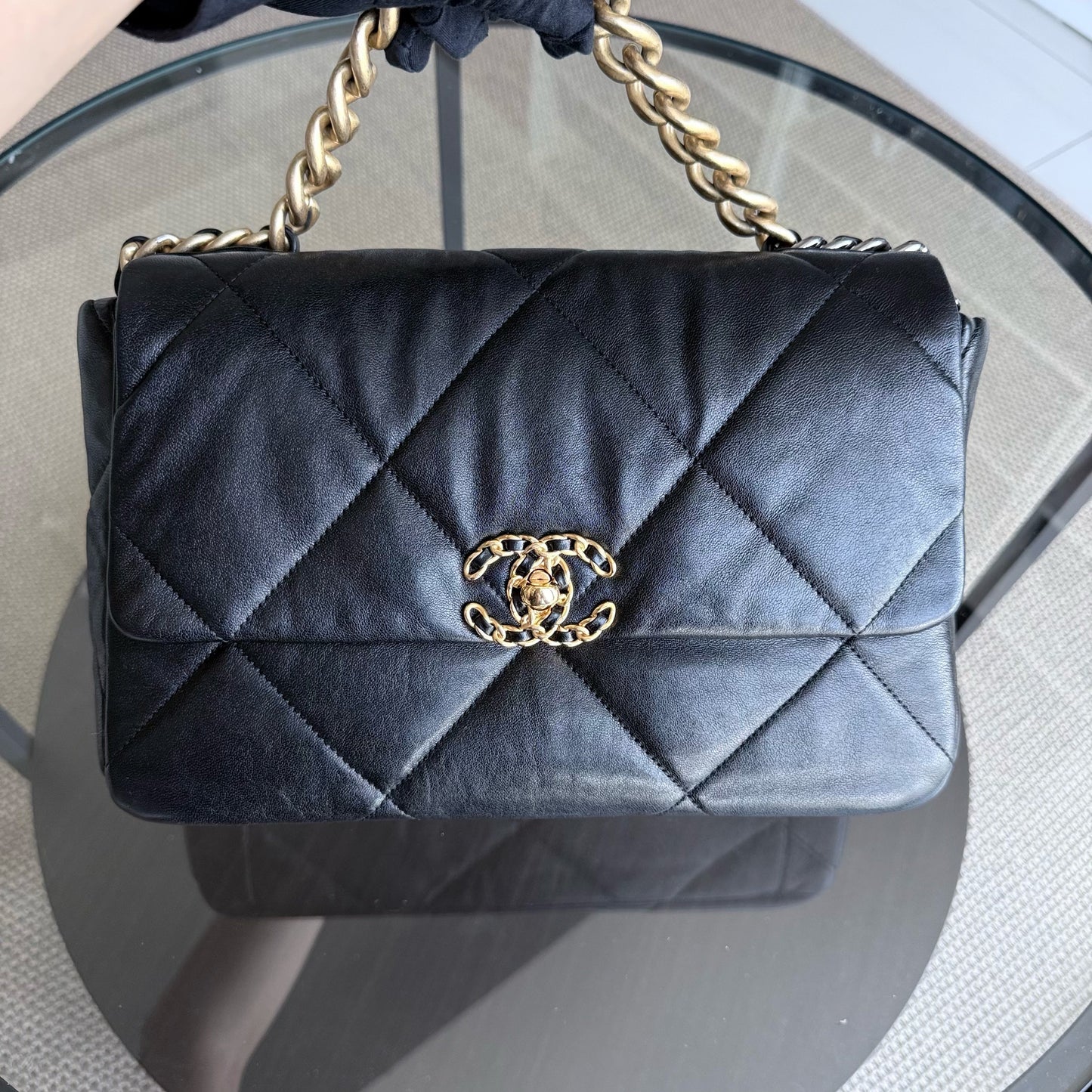 Chanel 19 Bag Medium - Goatskin Hardware Two-tone Quilted Black Handbag