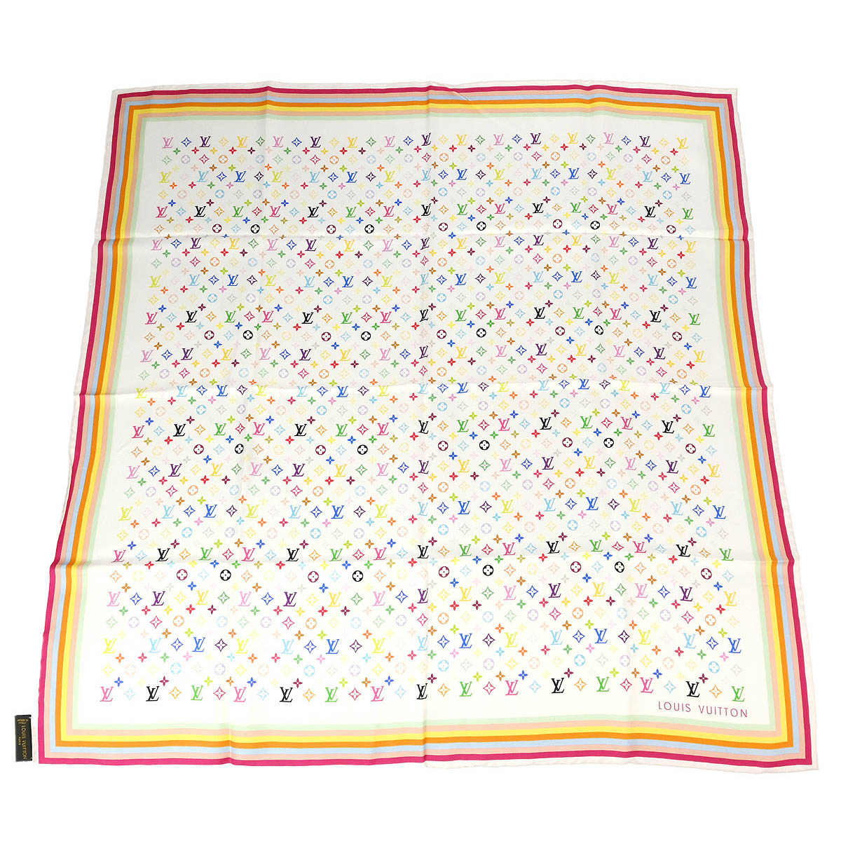 Louis Vuitton White Monogram Multicolor Scarf 70 Small Good