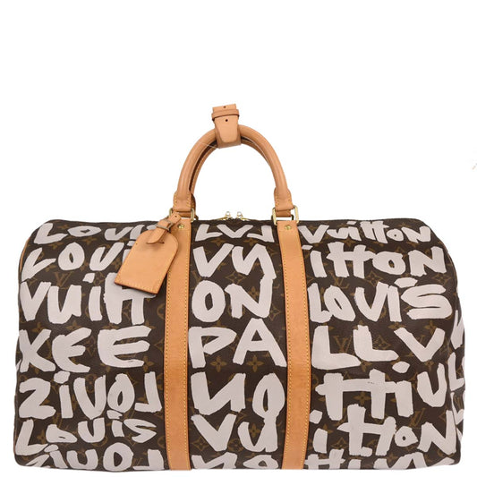 Louis Vuitton 2001 White Monogram Graffiti Keepall 50 Duffle Bag Style 2