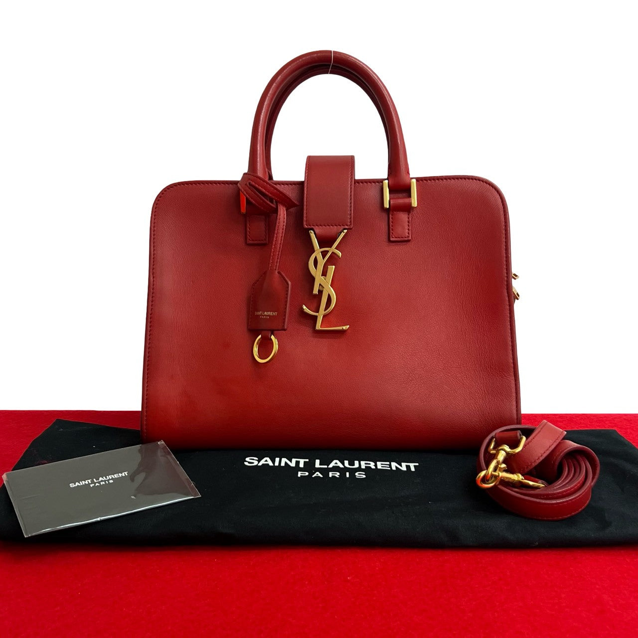 YSL Saint Laurent Yves Shoulder Bag Mosquito Bus Leather Red Baby