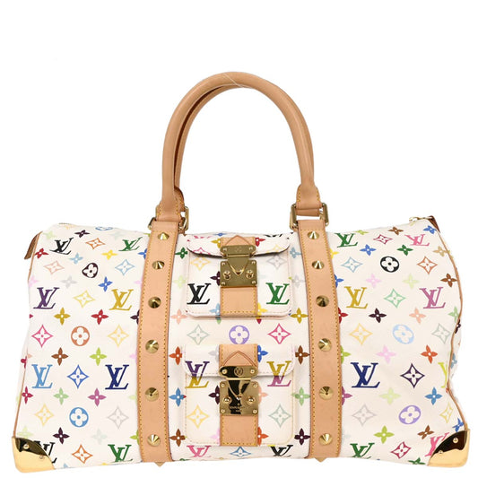 Louis Vuitton White Monogram Multicolor Keepall 45 Handbag Style 2