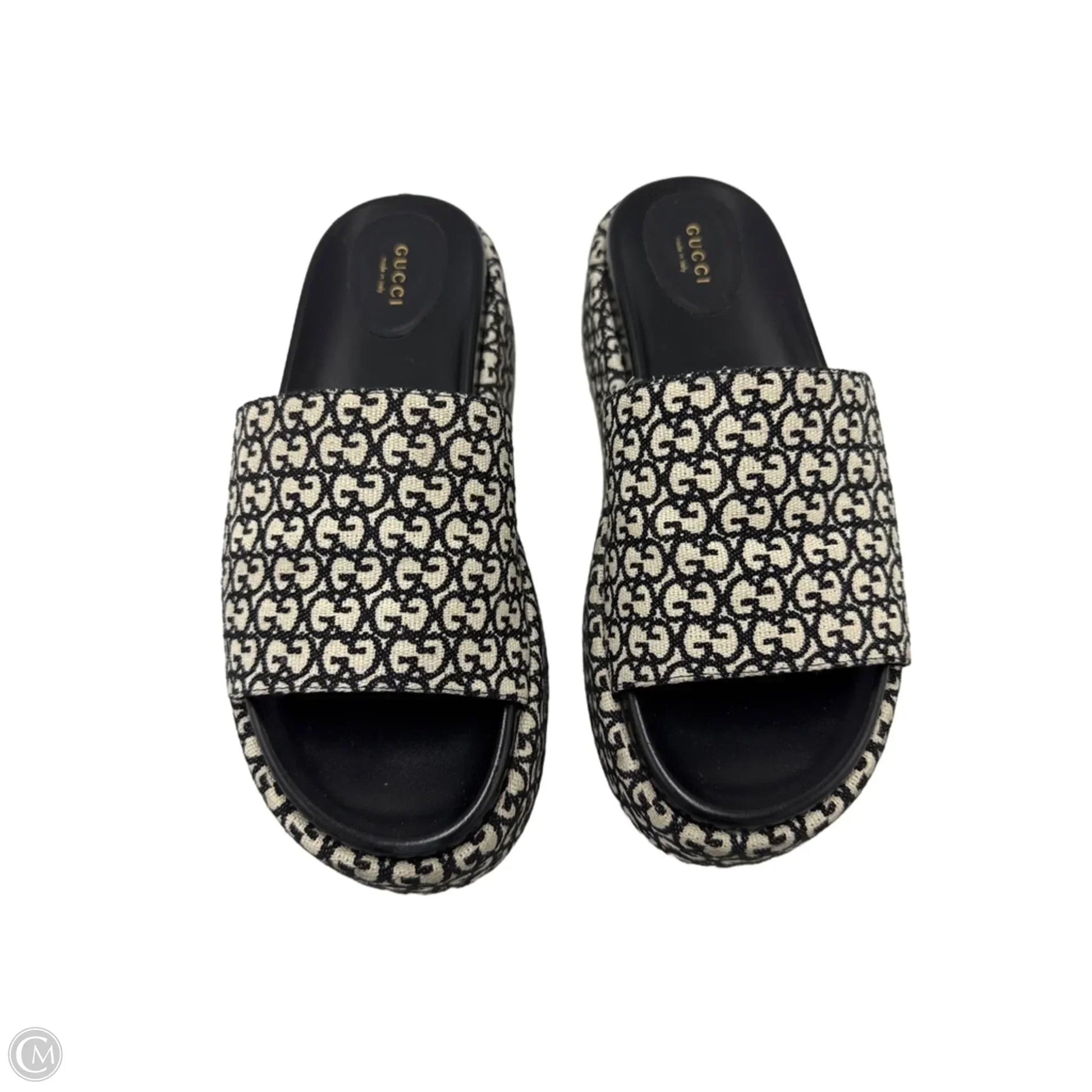 Sandals Luxury Designer By Gucci In Black & White, Size: 12