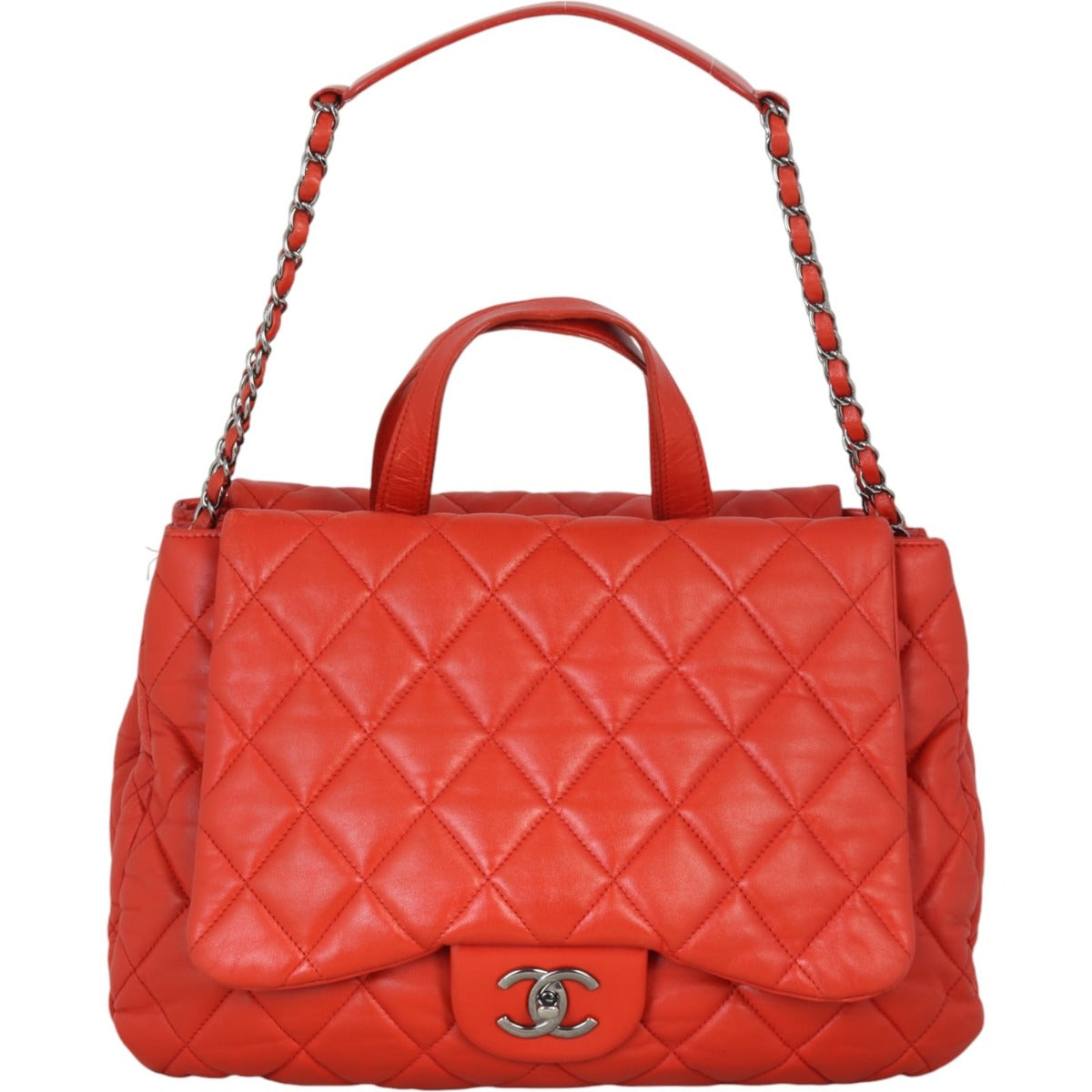Chanel Accordion Top Handle Bag Quilted Red Shoulder Bag