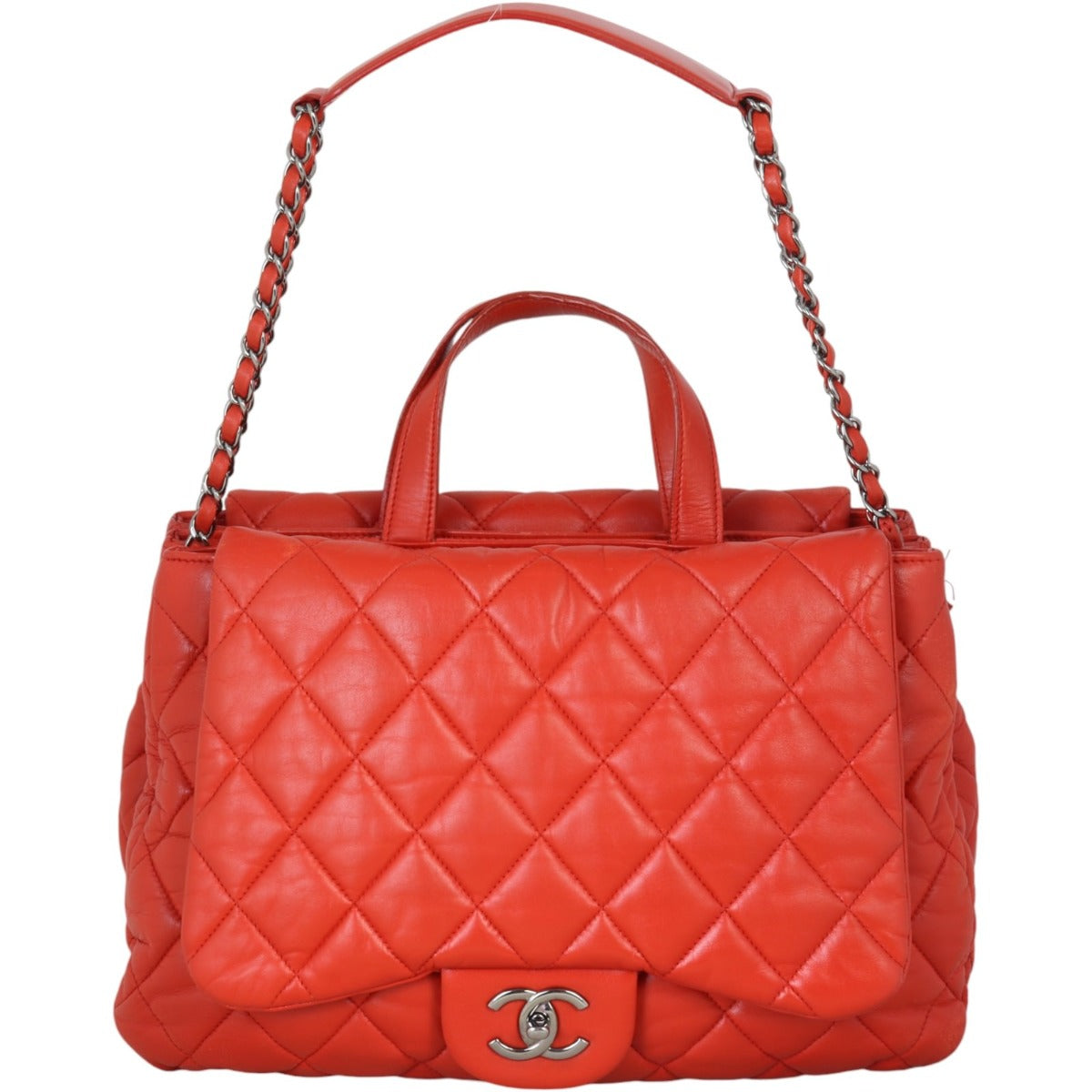 Chanel Accordion Top Handle Bag Quilted Red Shoulder Bag