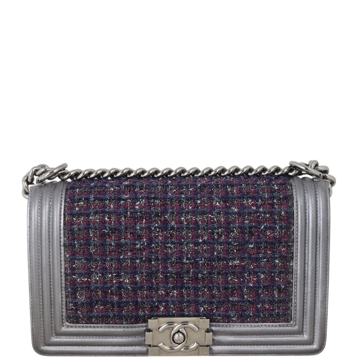 Chanel Tweed Boy Old Handbag Medium Flap Crossbody Bag