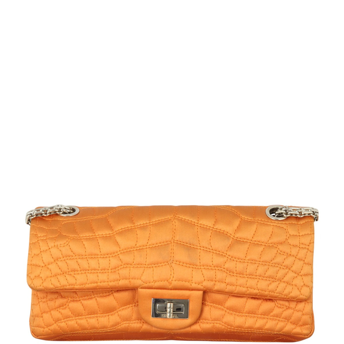 Chanel 2.55 Reissue East West Double Bag Croc-Effect Satin Quilted Crossbody Bag
