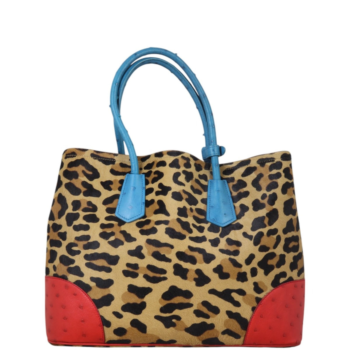 Prada Calf Hair Ostrich Leopard Double Bag Large Travel Bag