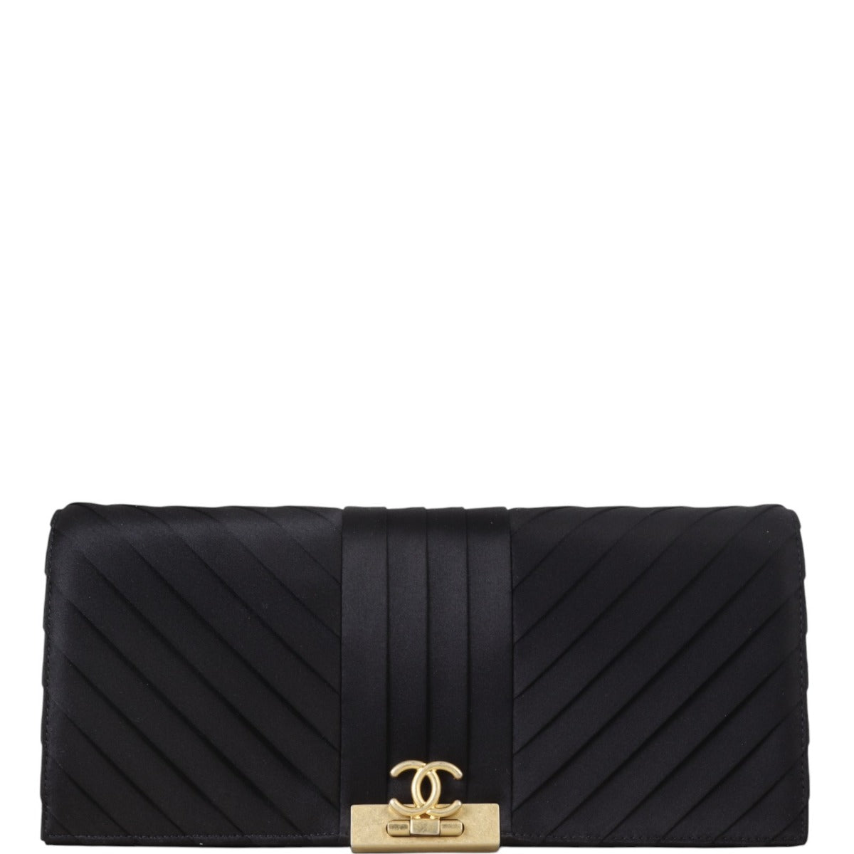 Chanel Long Clutch Satin Black Clutch Bag