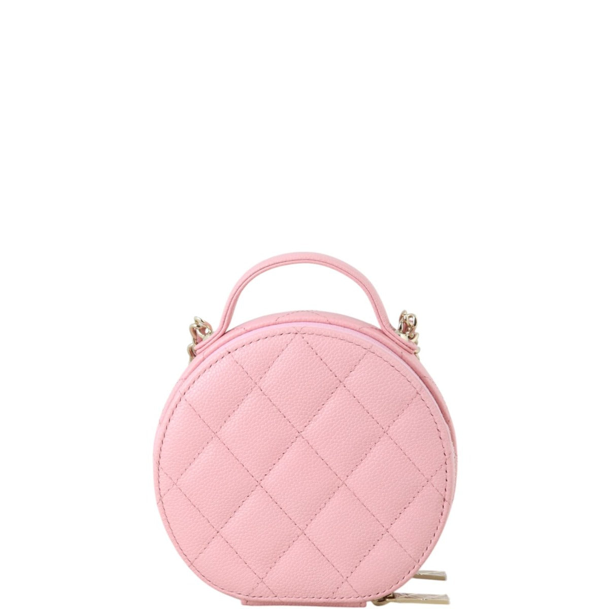 Chanel CC Top Handle Round Zipped Pouch on Quilted Pink Mini Bag