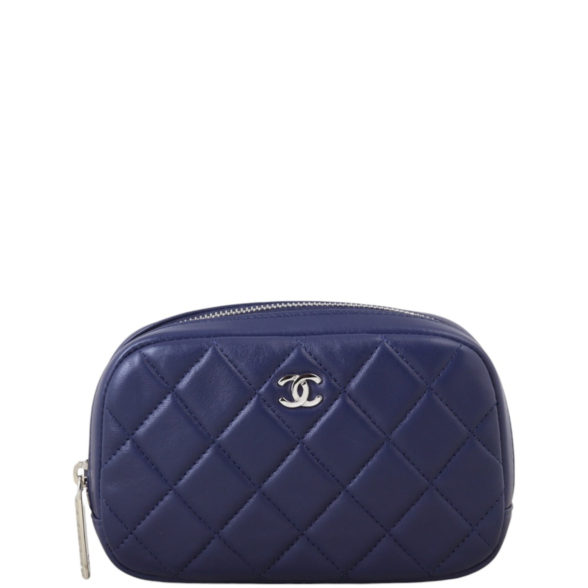 Chanel Curvy Cosmetic Case Handbag Quilted Blue