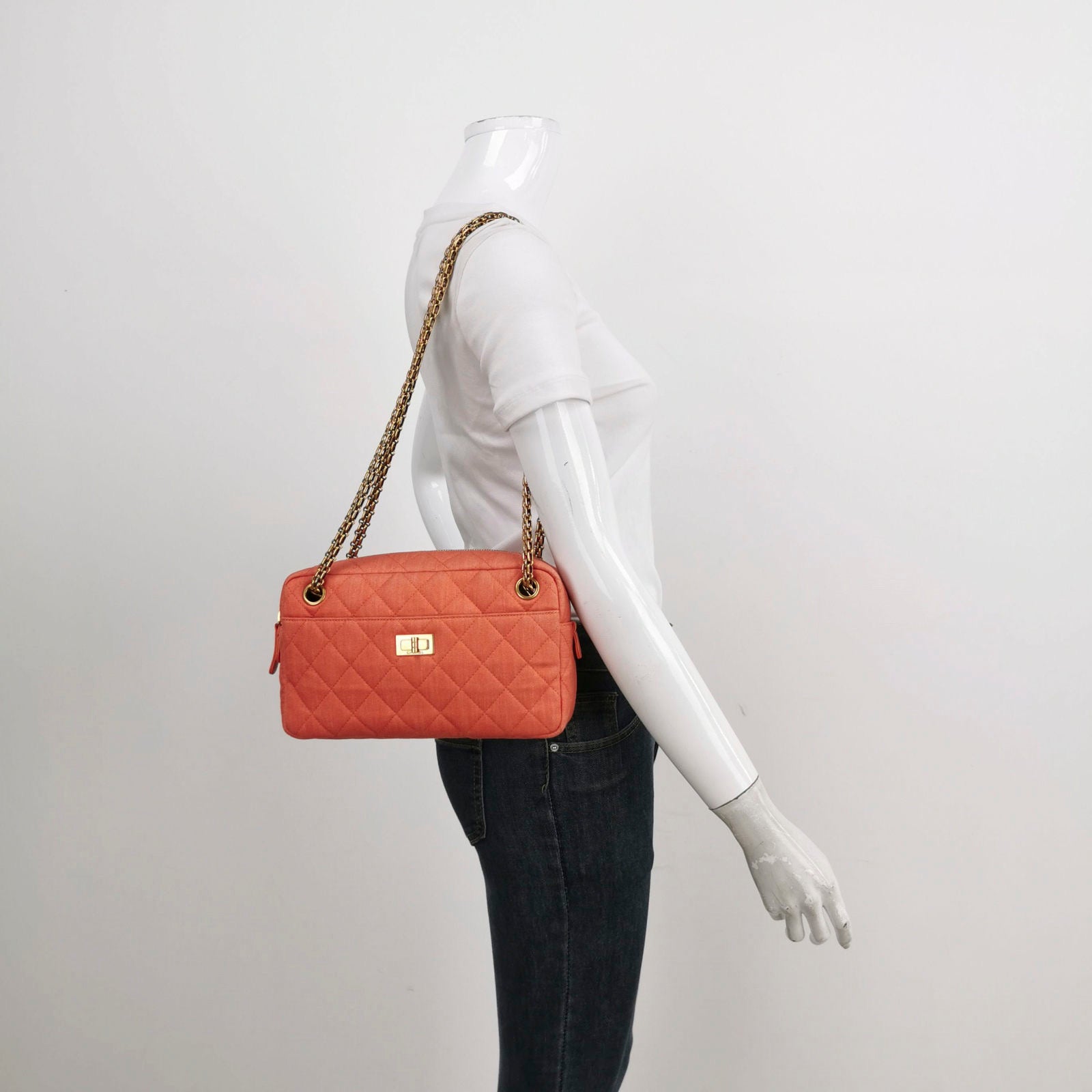 Chanel Quilted 2.55 Mademoiselle Camera Orange Small Canvas Handbag