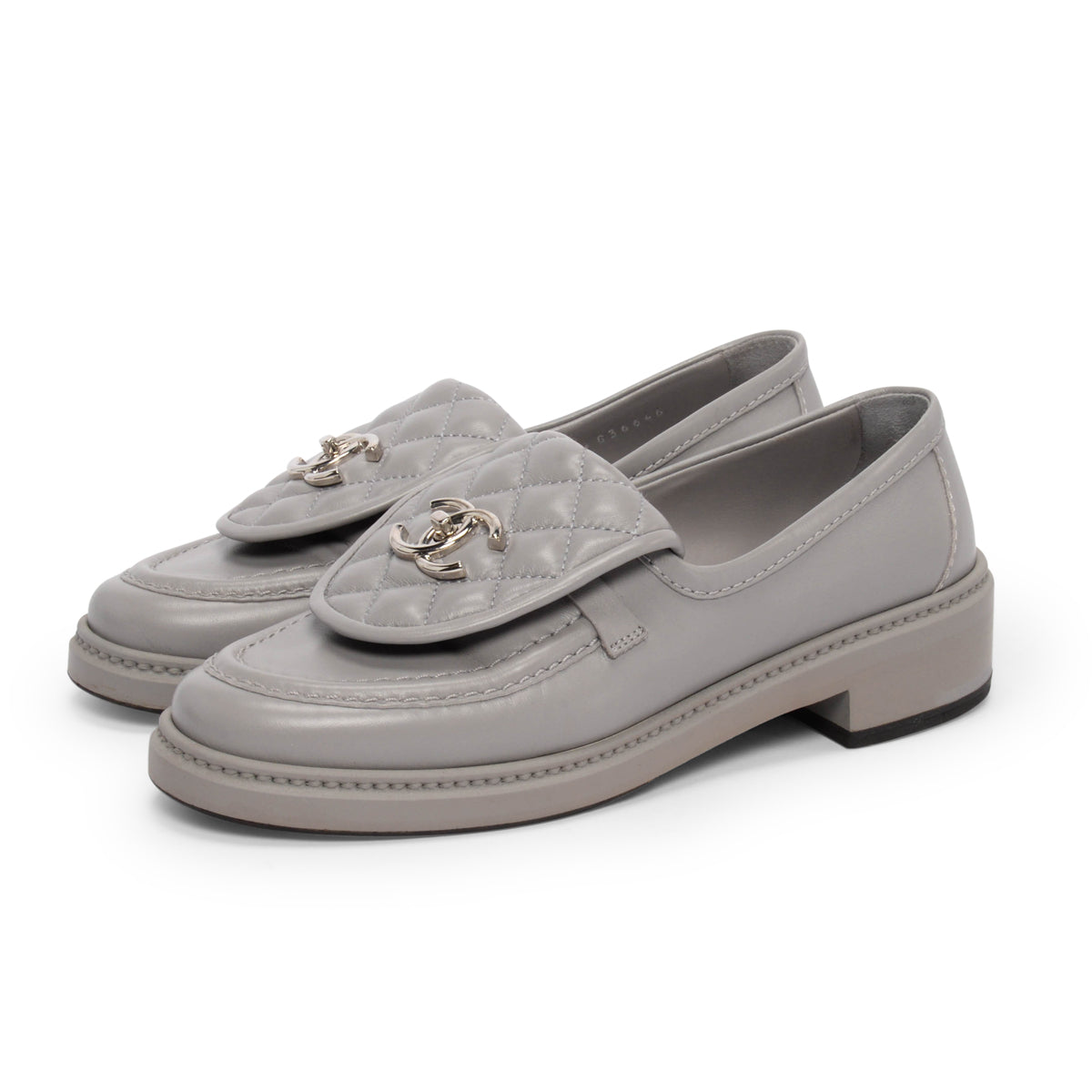 Chanel Grey Lambskin CC Turnlock Loafers 37.5 for Women