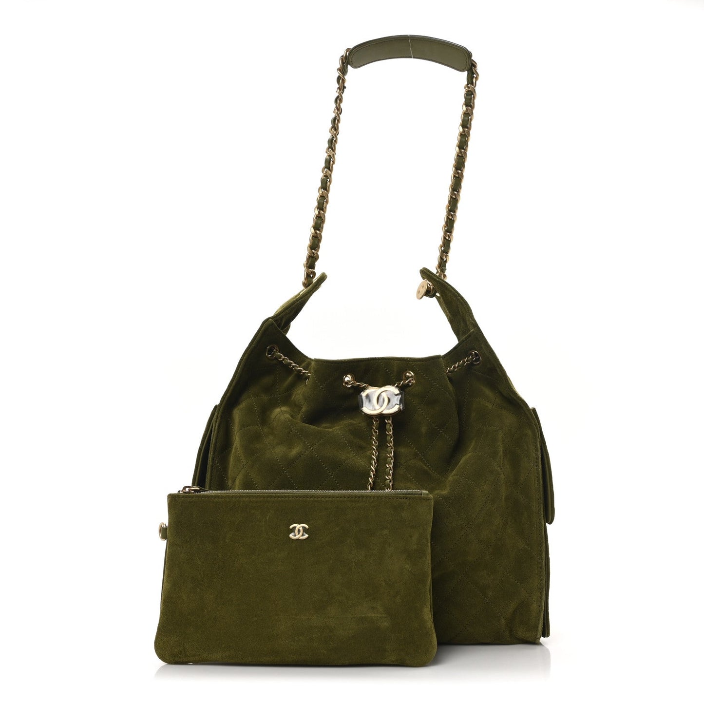 Chanel Suede Quilted Medium 25 Handbag Khaki