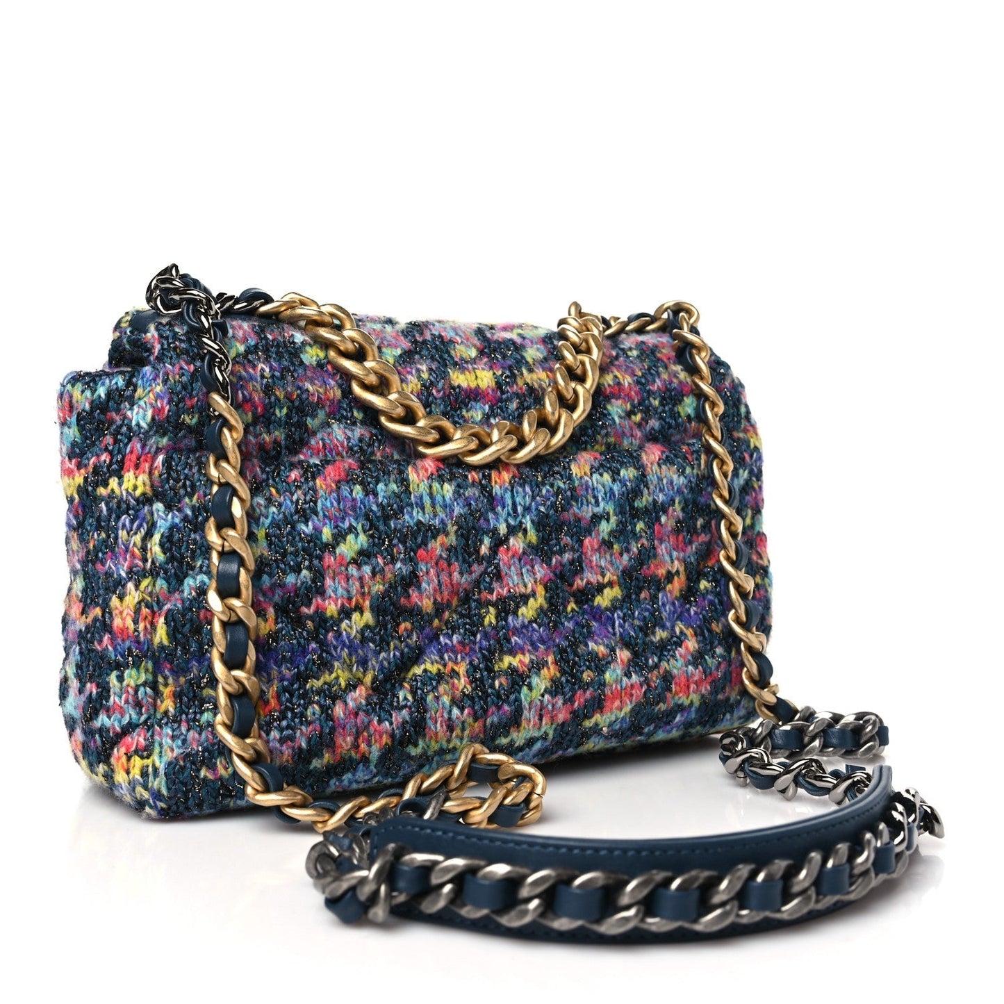 Chanel Tweed Quilted Medium 19 Flap Dark Multicolor Handbag