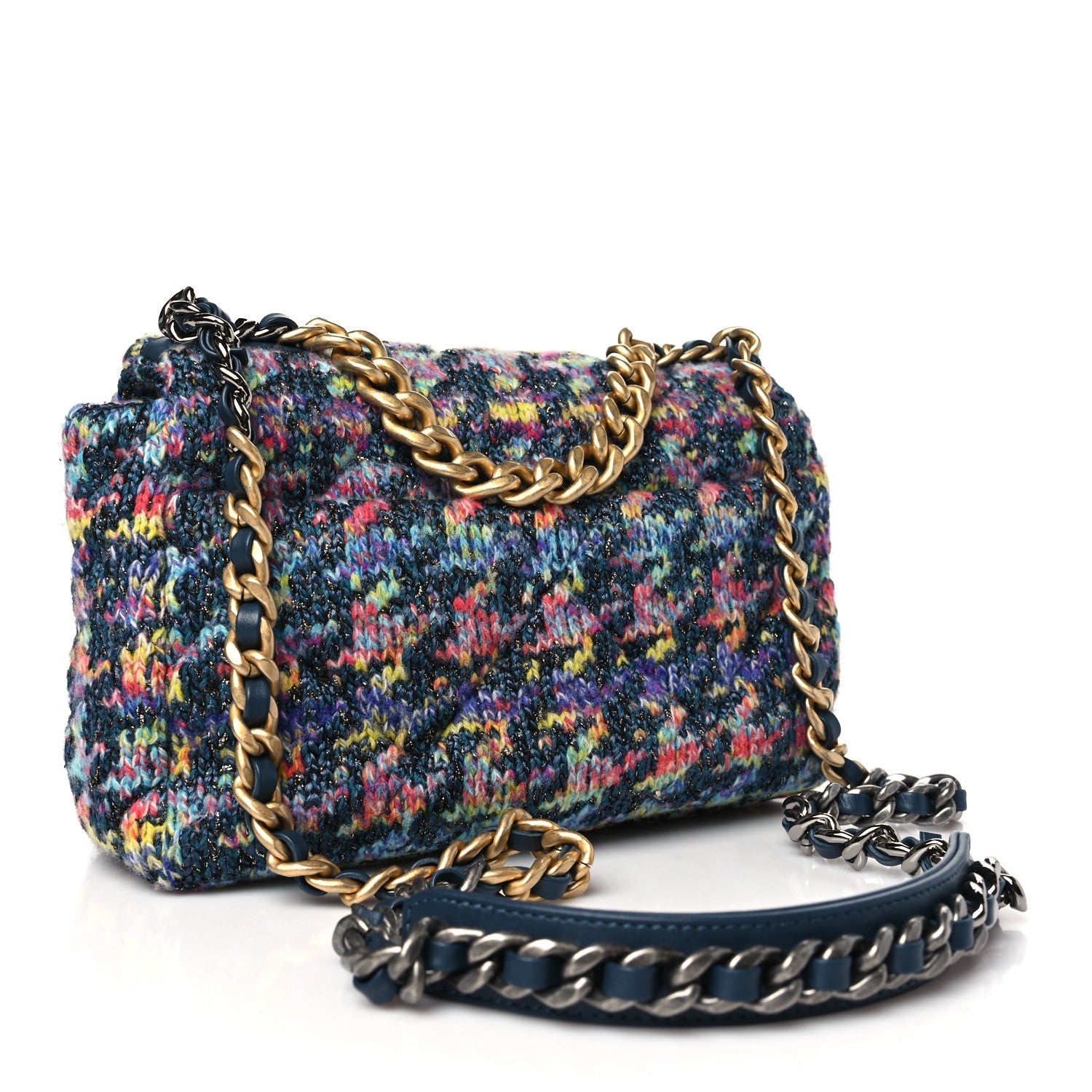 Chanel Tweed Quilted Medium 19 Flap Dark Multicolor Handbag