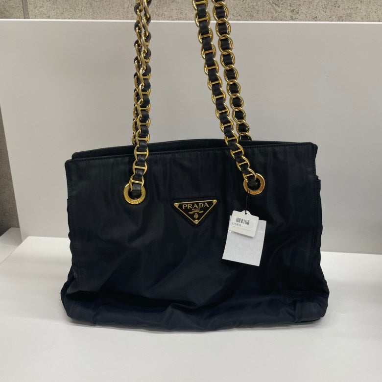 Prada Tessuto Tote Bag Nylon Quilted Black Shoulder Bag