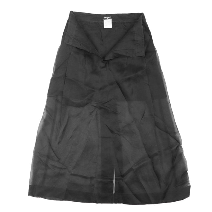 Chanel Silk Sheer Pleated Skirt Black