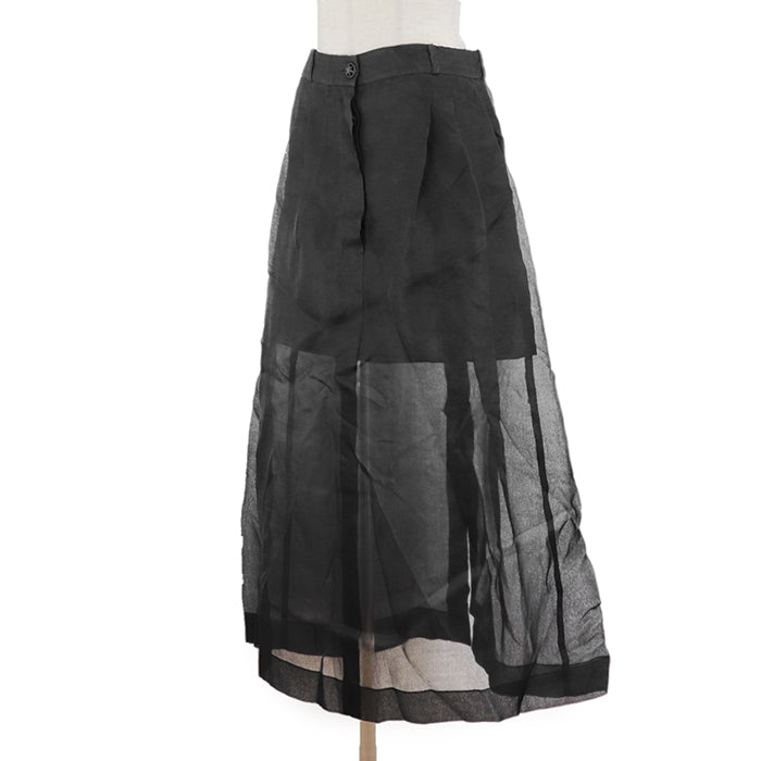 Chanel Silk Sheer Pleated Skirt Black