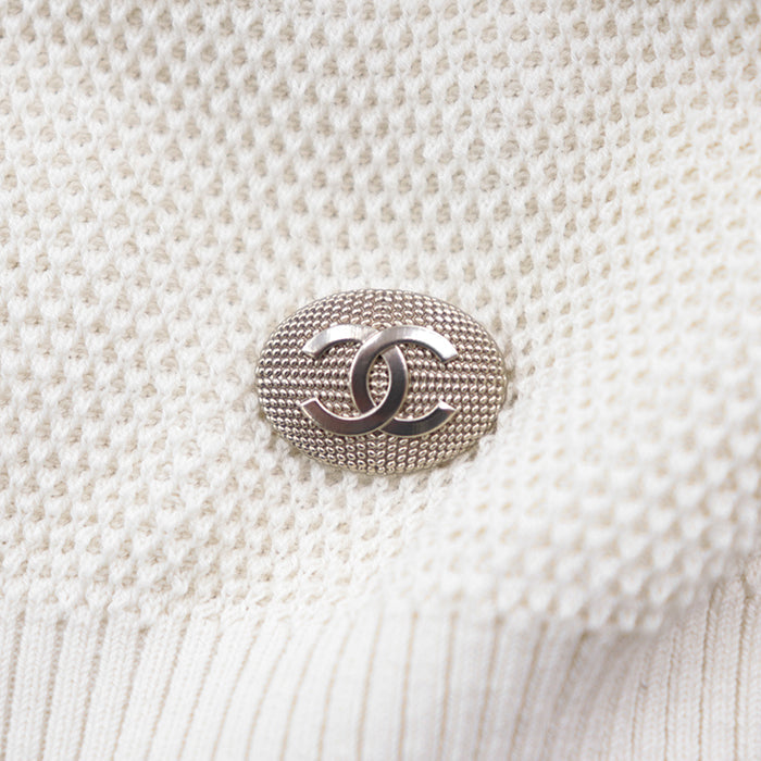 Chanel V-Neck Frill Knit Top Ivory Bag