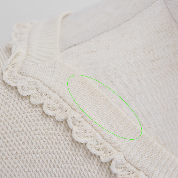 Chanel V-Neck Frill Knit Top Ivory Bag