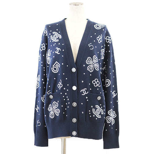 Chanel Knit Cardigan P74636 Navy White Bag
