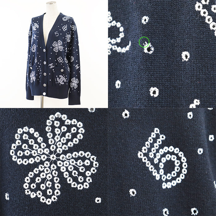 Chanel Knit Cardigan P74636 Navy White