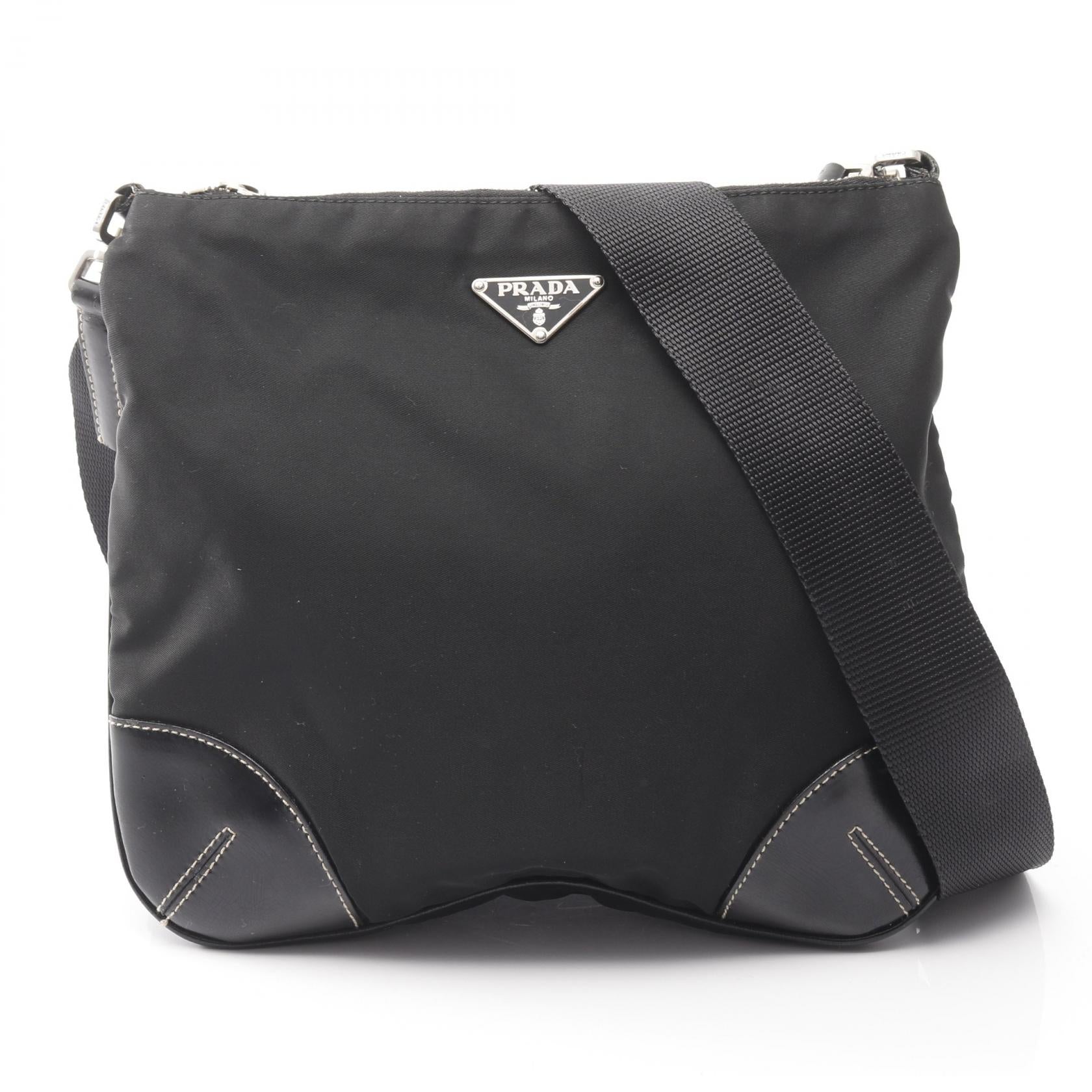 Prada Tessuto Light Shoulder Bag Leather Nylon