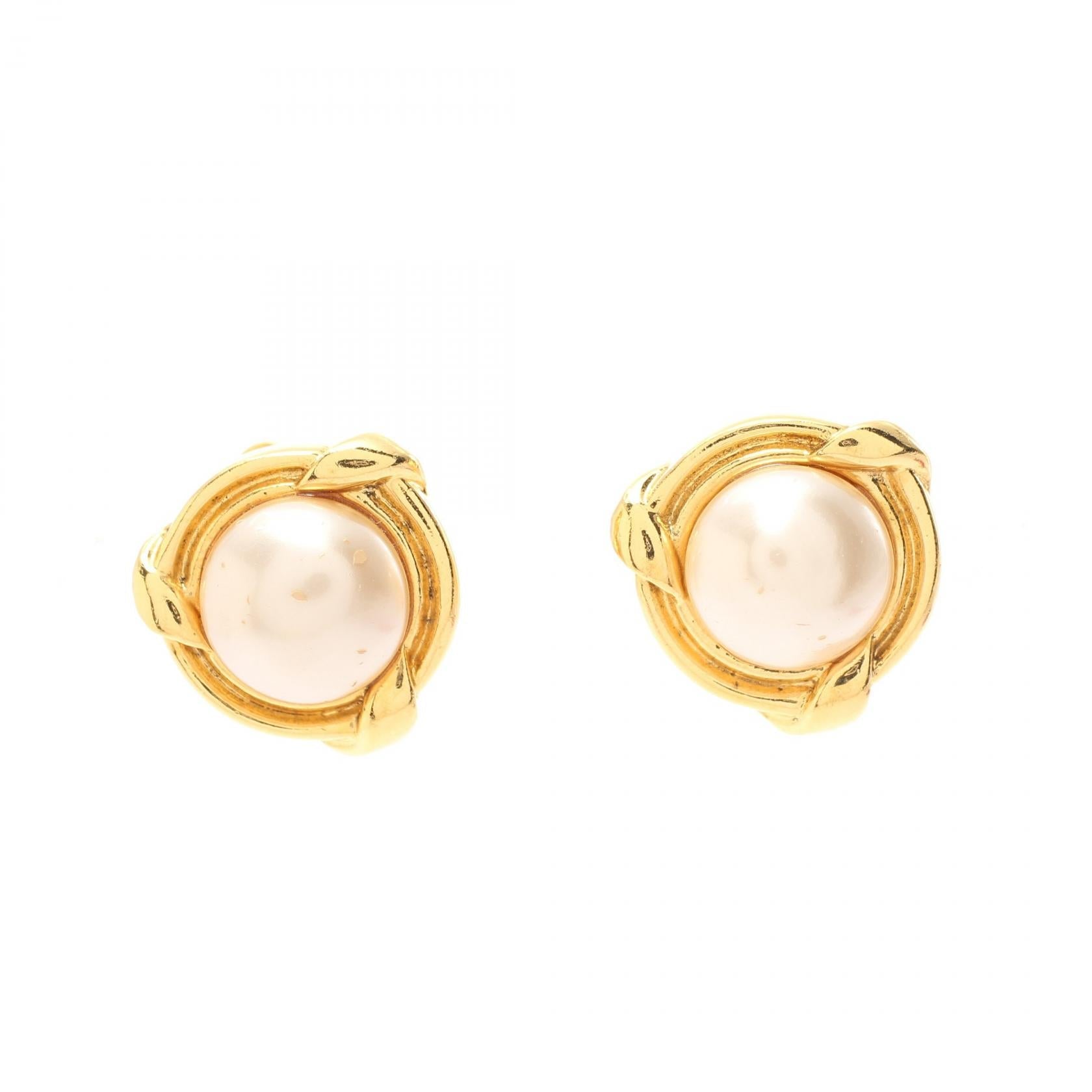 Chanel Gold Plated Faux Pearl Earrings