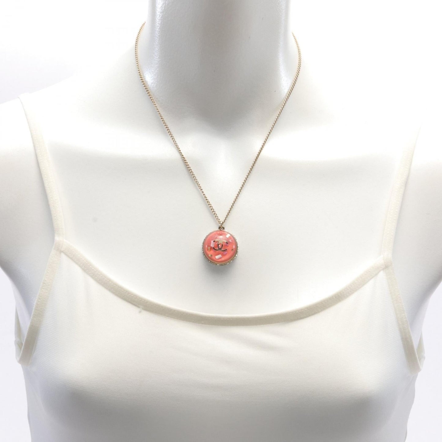 Chanel Coco Mark Necklace Gold Resin Rhinestone