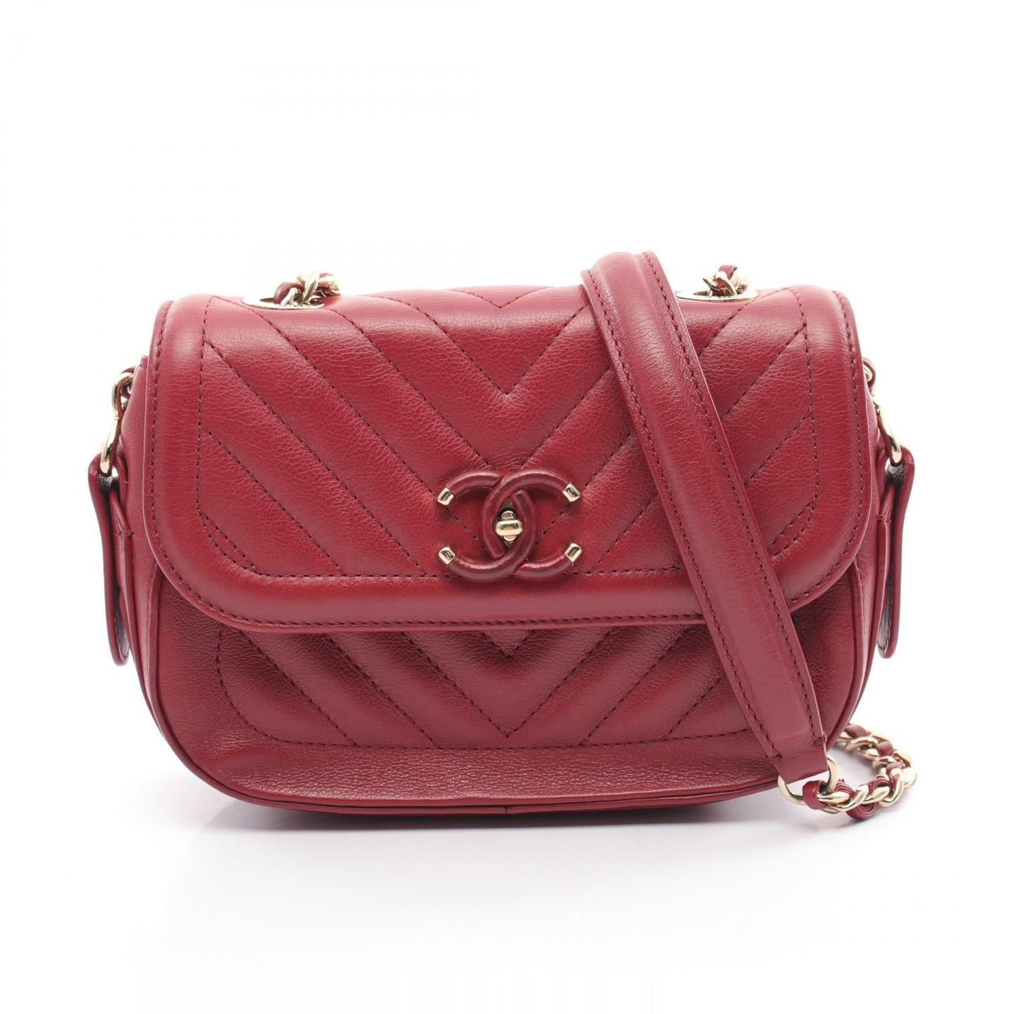 Chanel V Stitch Chevron Leather Shoulder Bag